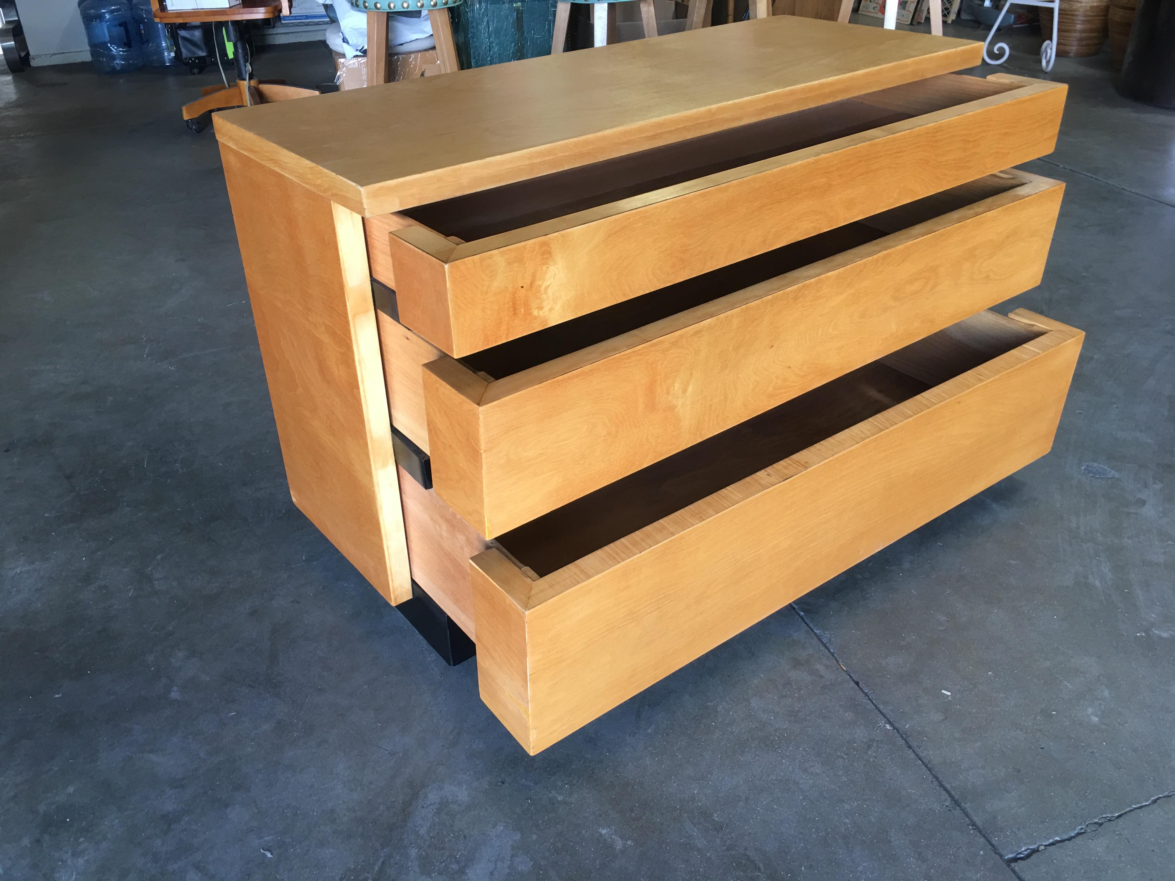 Streamlined Moderne Eliel Saarinen Inspired Streamline Moderne Lowboy Dresser w/ Black Front For Sale