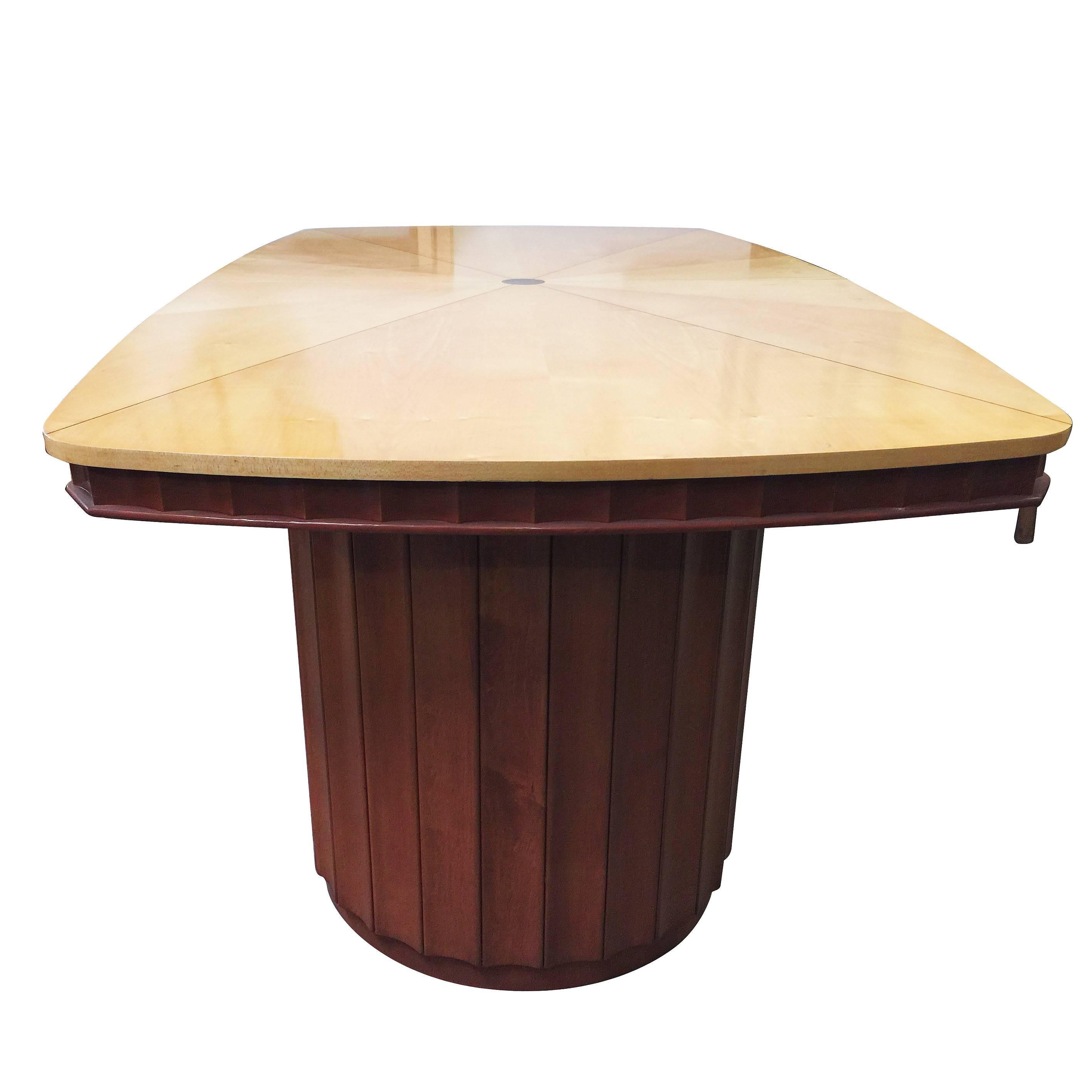 North American Eliel Saarinen Style Dining Table with Sculpted Bases and Inlay Top For Sale
