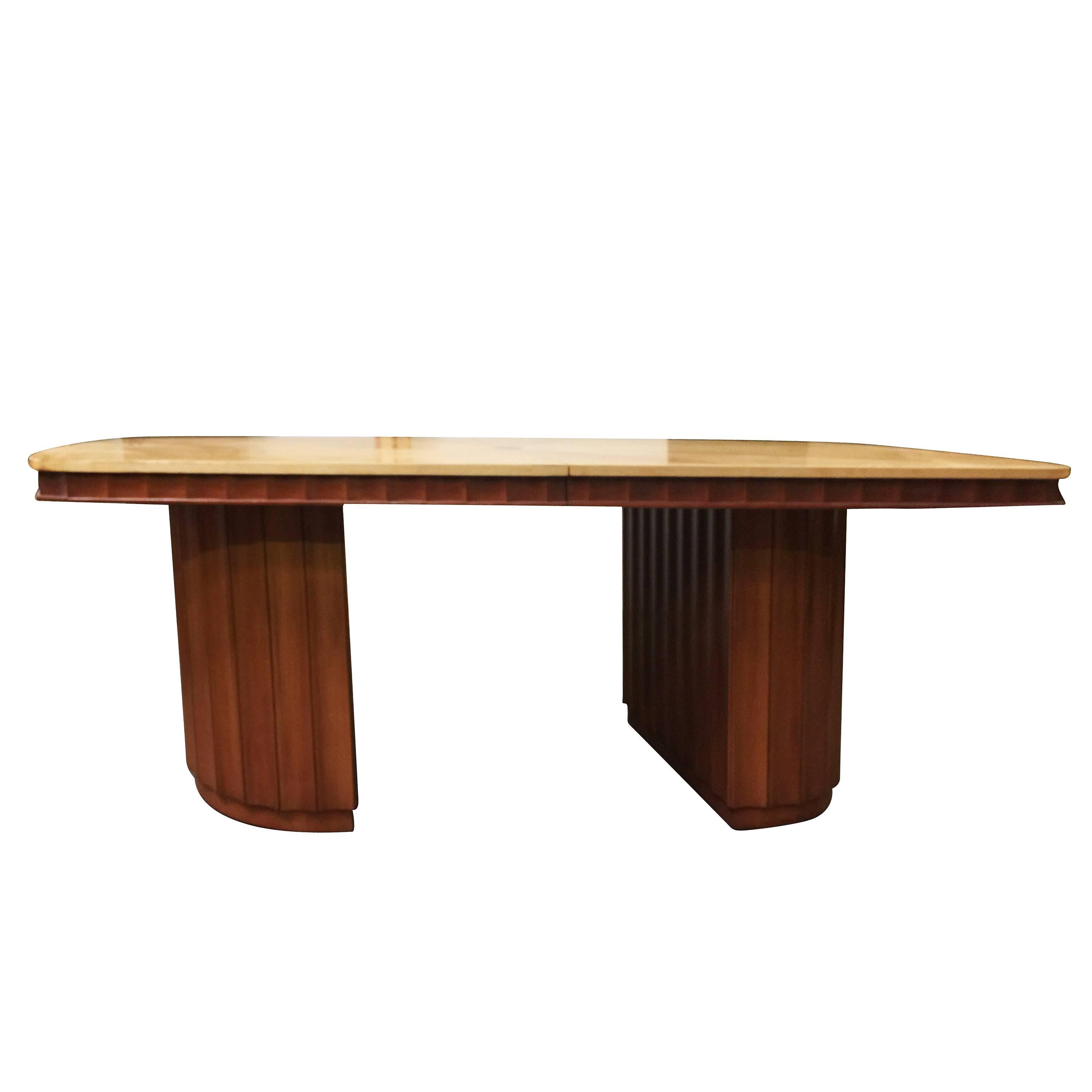 Mid-20th Century Eliel Saarinen Style Dining Table with Sculpted Bases and Inlay Top For Sale
