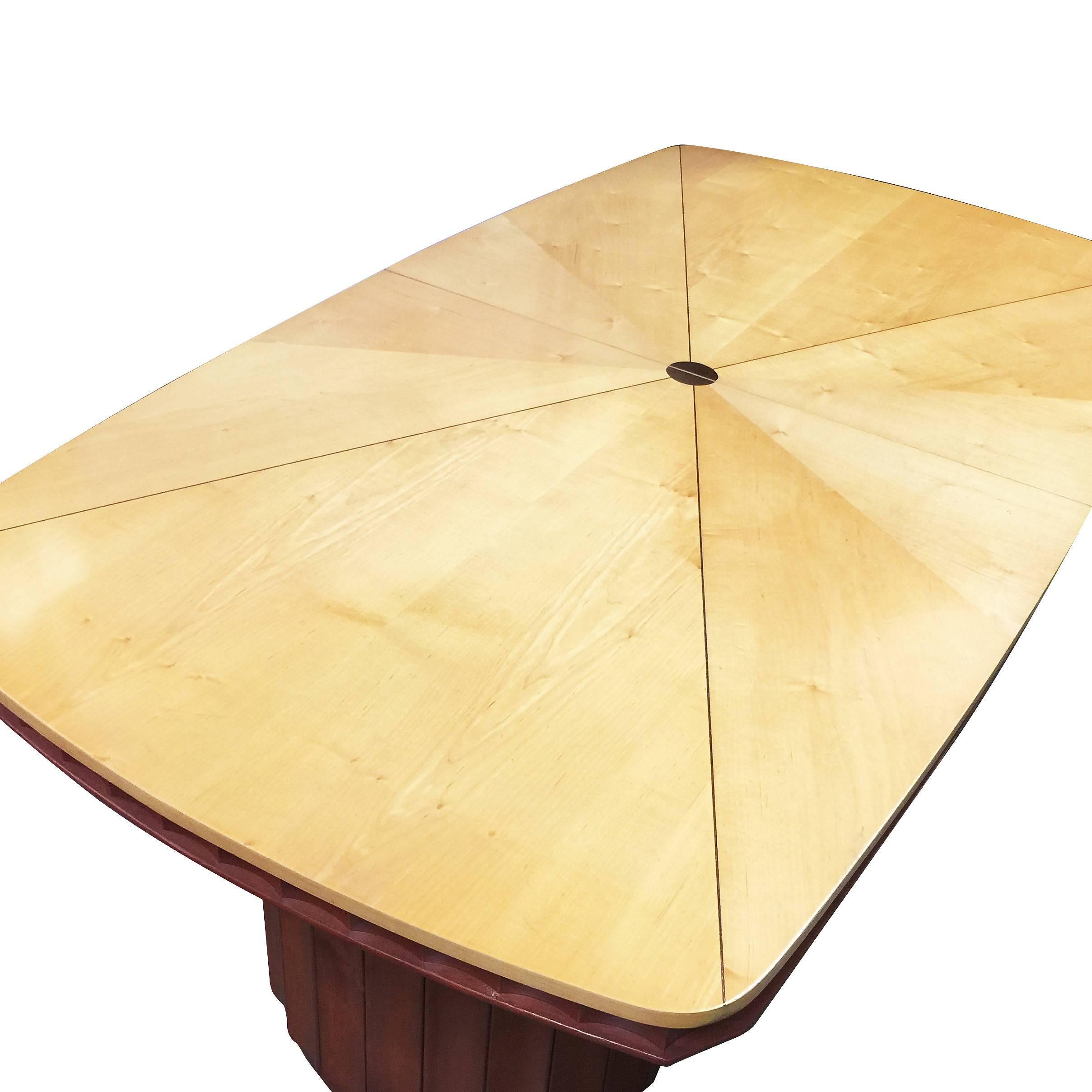 Eliel Saarinen Style Dining Table with Sculpted Bases and Inlay Top For Sale 1