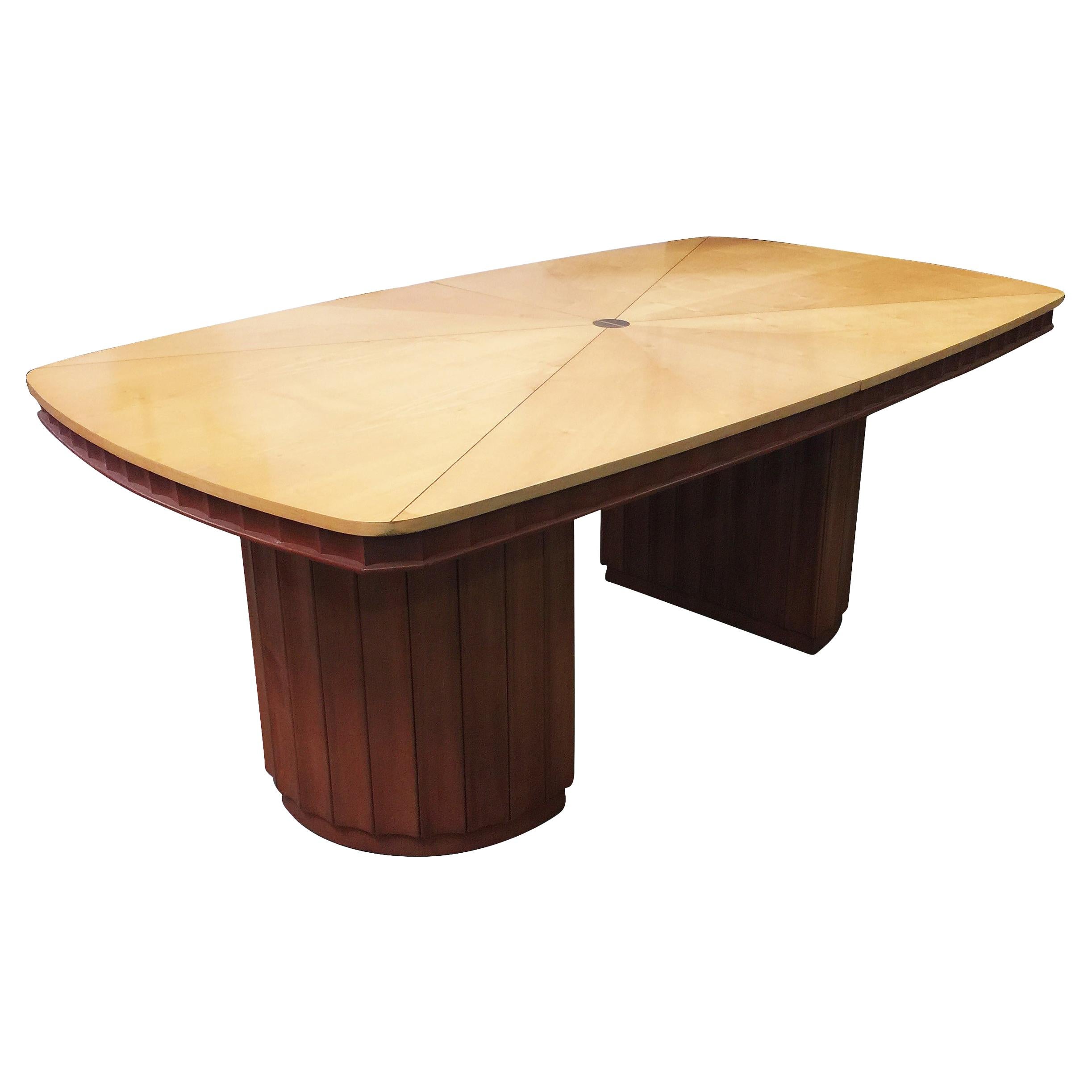 Eliel Saarinen Style Dining Table with Sculpted Bases and Inlay Top For Sale