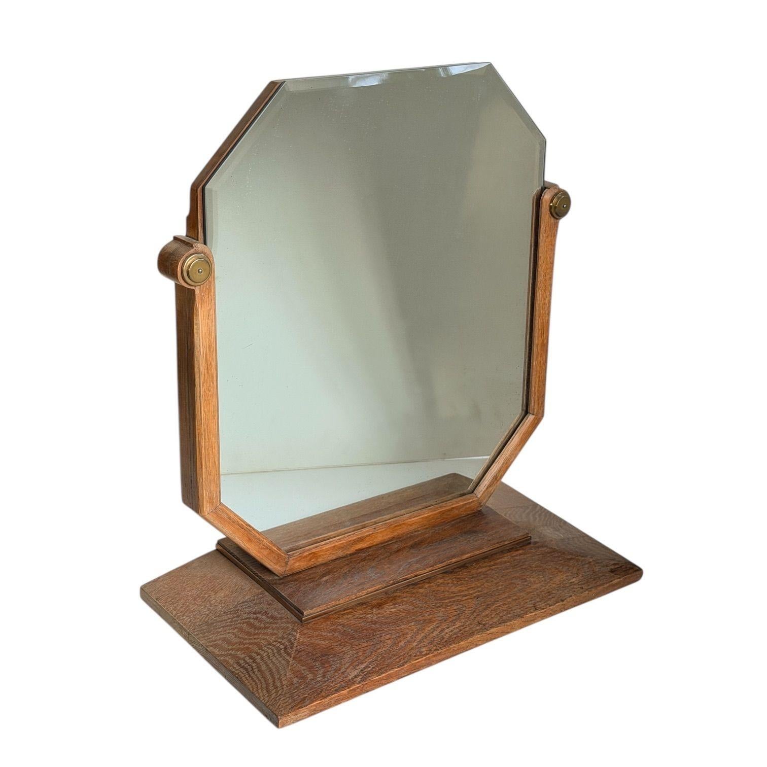 Eliezer Saarinen Attributed Limed Oak Deco Table Mirror, 1940’s.  Original beautiful condition.
Measures 18” tall 16” wide 8.5” deep base
