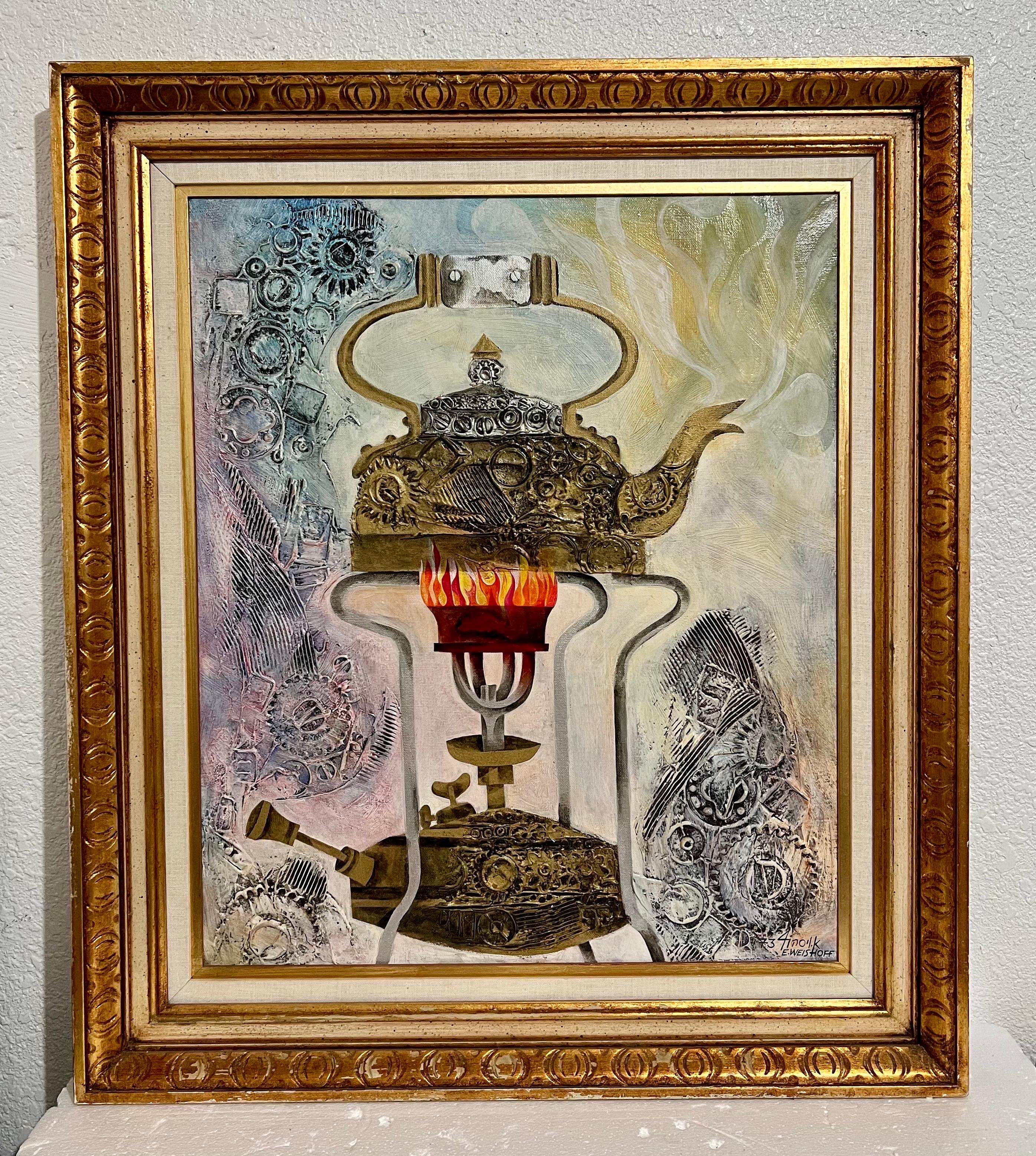 Samovar de Jérusalem Judaïque israélienne Eliezer Weishoff Peinture à l'huile Artiste Bezalel en vente 1