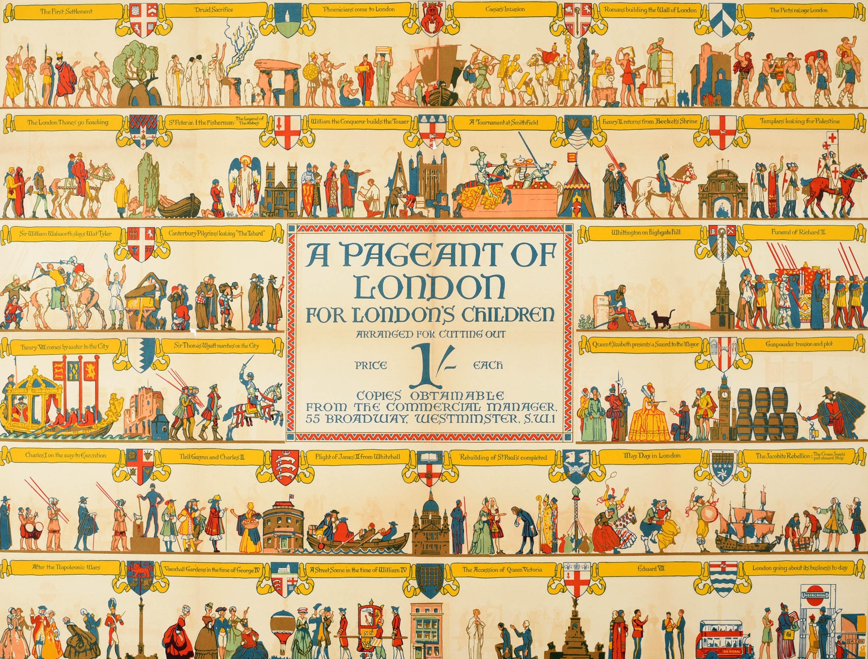 Original Vintage Travel Poster A Pageant Of London Transport History Children  - Print by Elijah Albert Cox