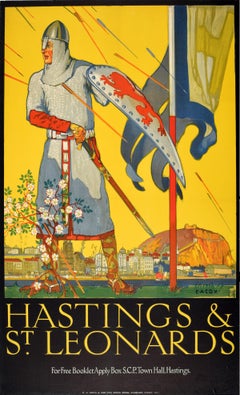 Original Vintage Travel Poster Hastings St Leonards EA Cox Sussex Soldier Battle