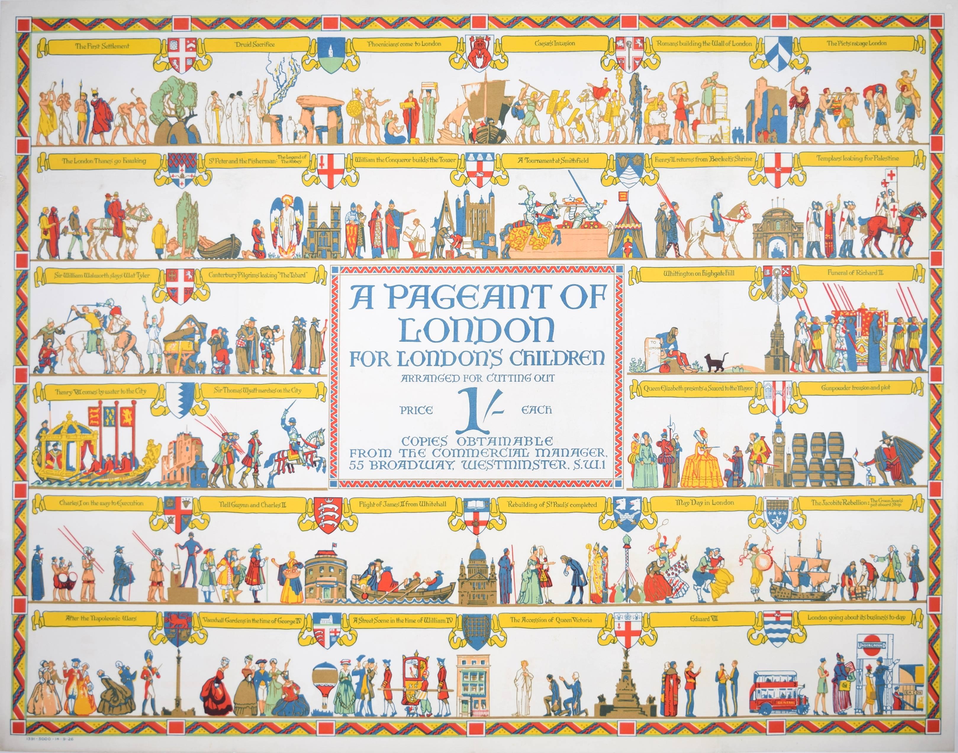 Print Elijah Albert Cox - Affiche originale « Pageant of London 1926 » (pageant de Londres) de la compagnie de transport métro E A Cox
