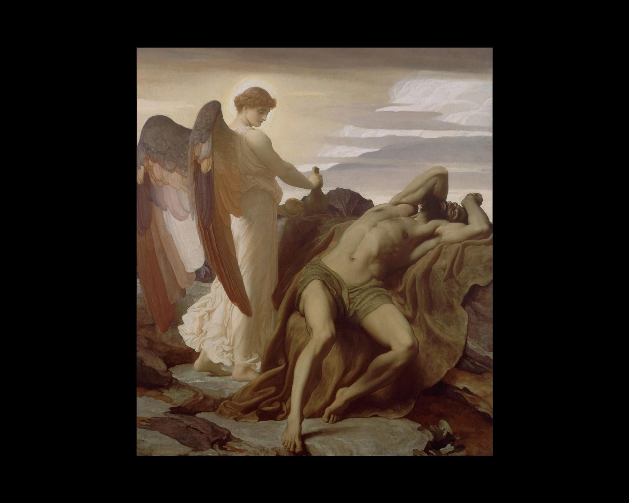Victorian Elijah in the Wilderness, after Oil Painting by British Artist Frederic Leighton For Sale