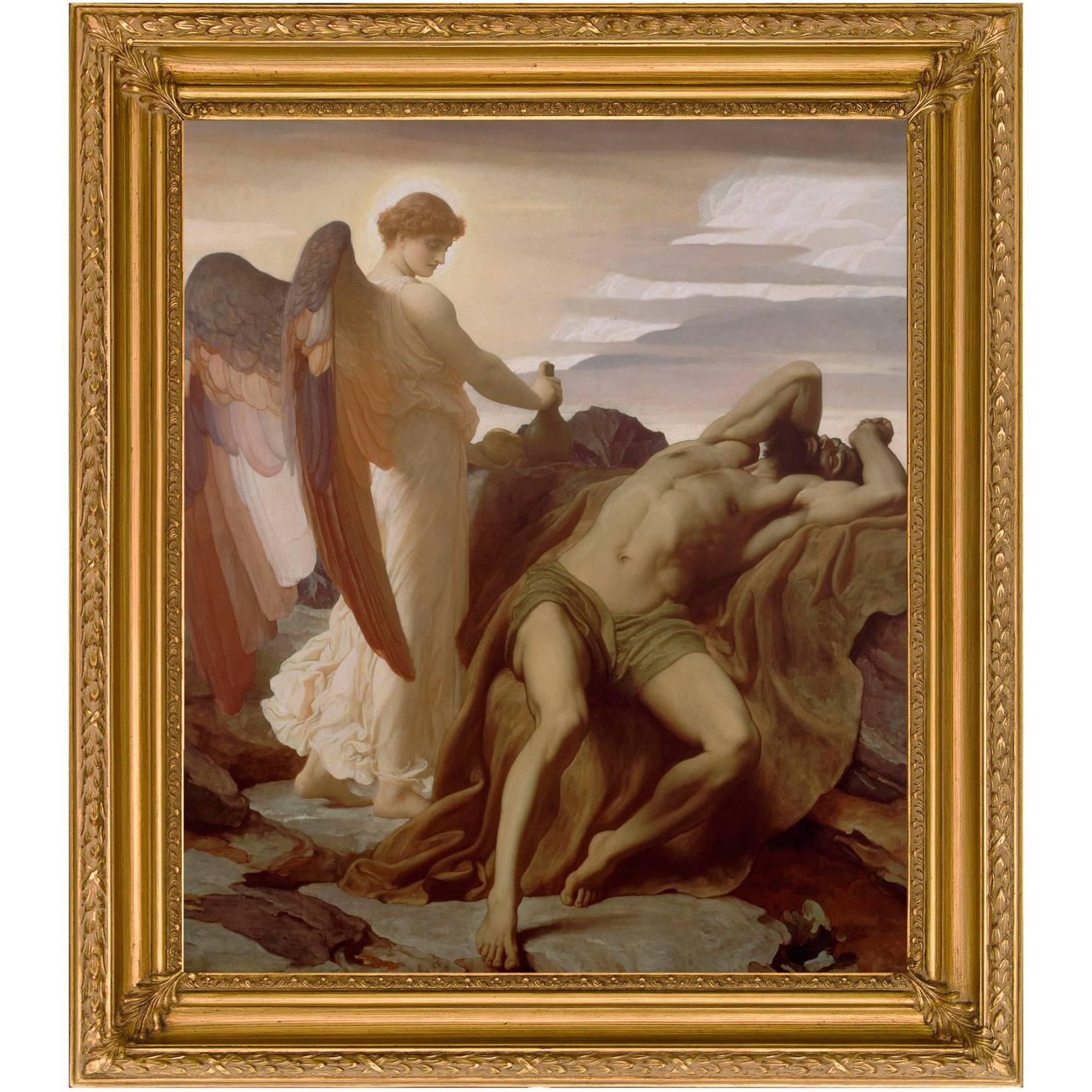 Elijah in the Wilderness, after Oil Painting by British Artist Frederic Leighton For Sale