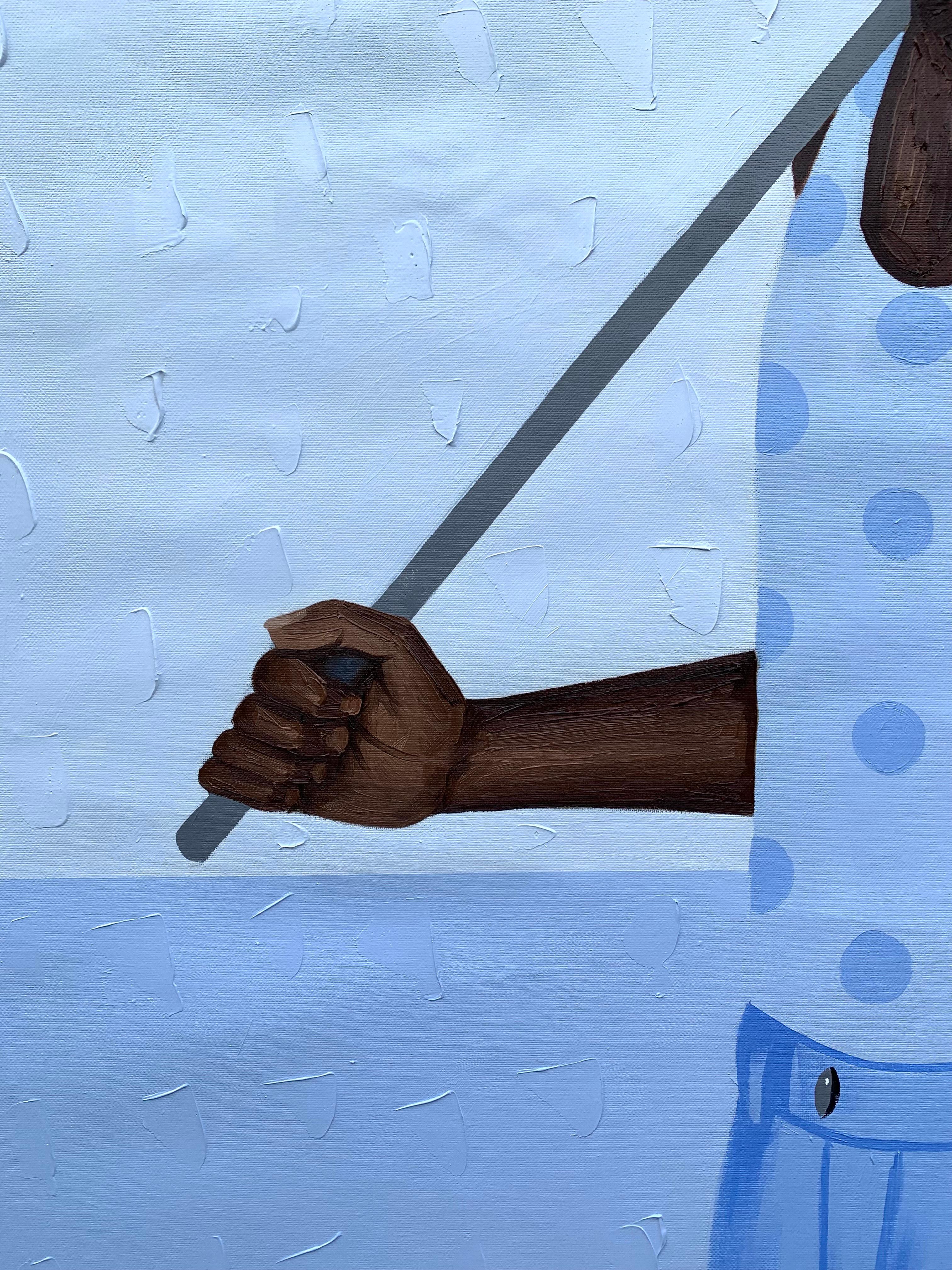 Conta gli arcobaleni, non i temporali -21° secolo, Ritratto contemporaneo - Figurative Painting Blu di Elijah Olanase