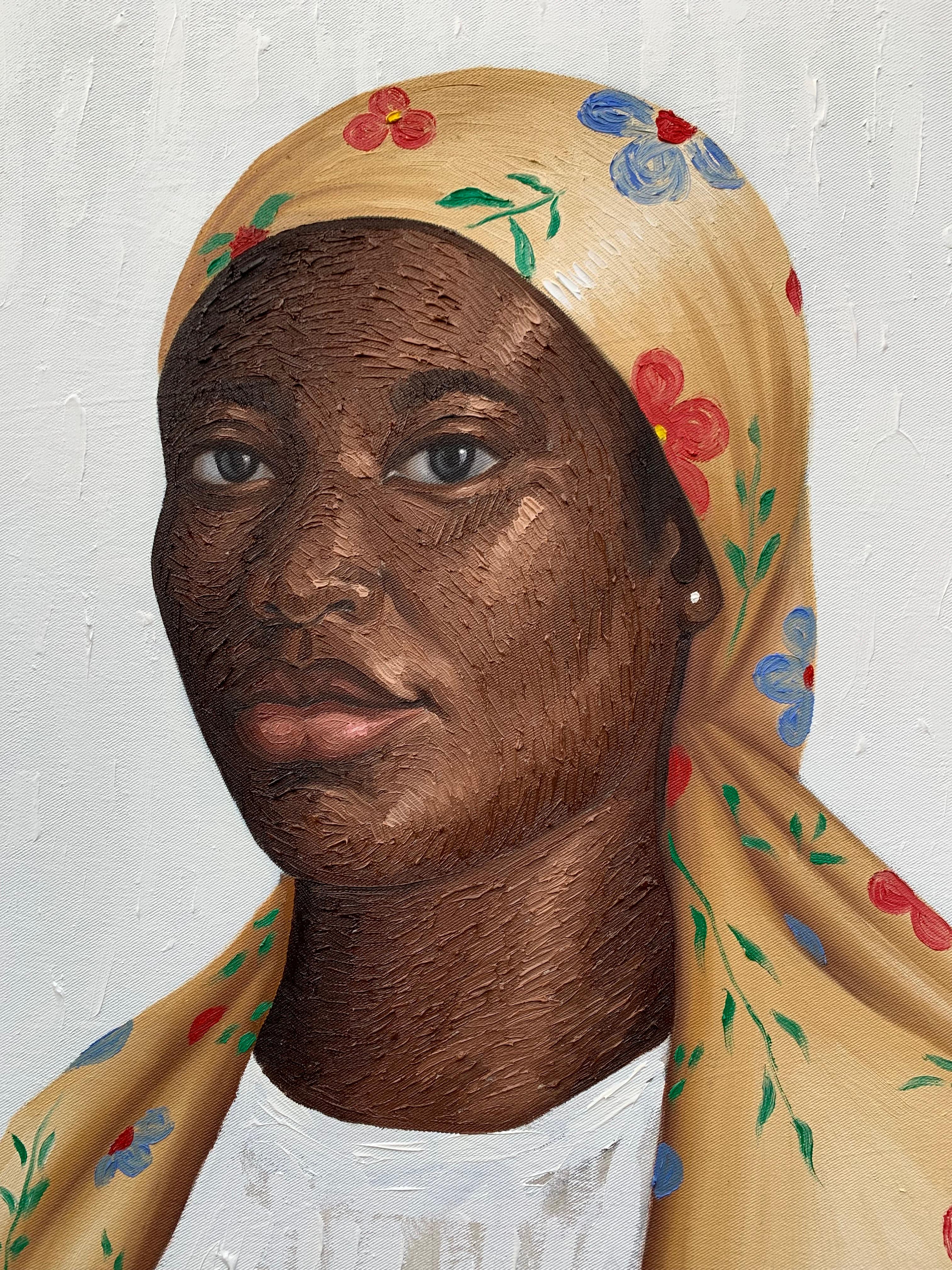 No seas perfecta, sé real -Siglo XXI, Contemporáneo, Retrato figurativo Mujer - Portrait Painting Beige de Elijah Olanase