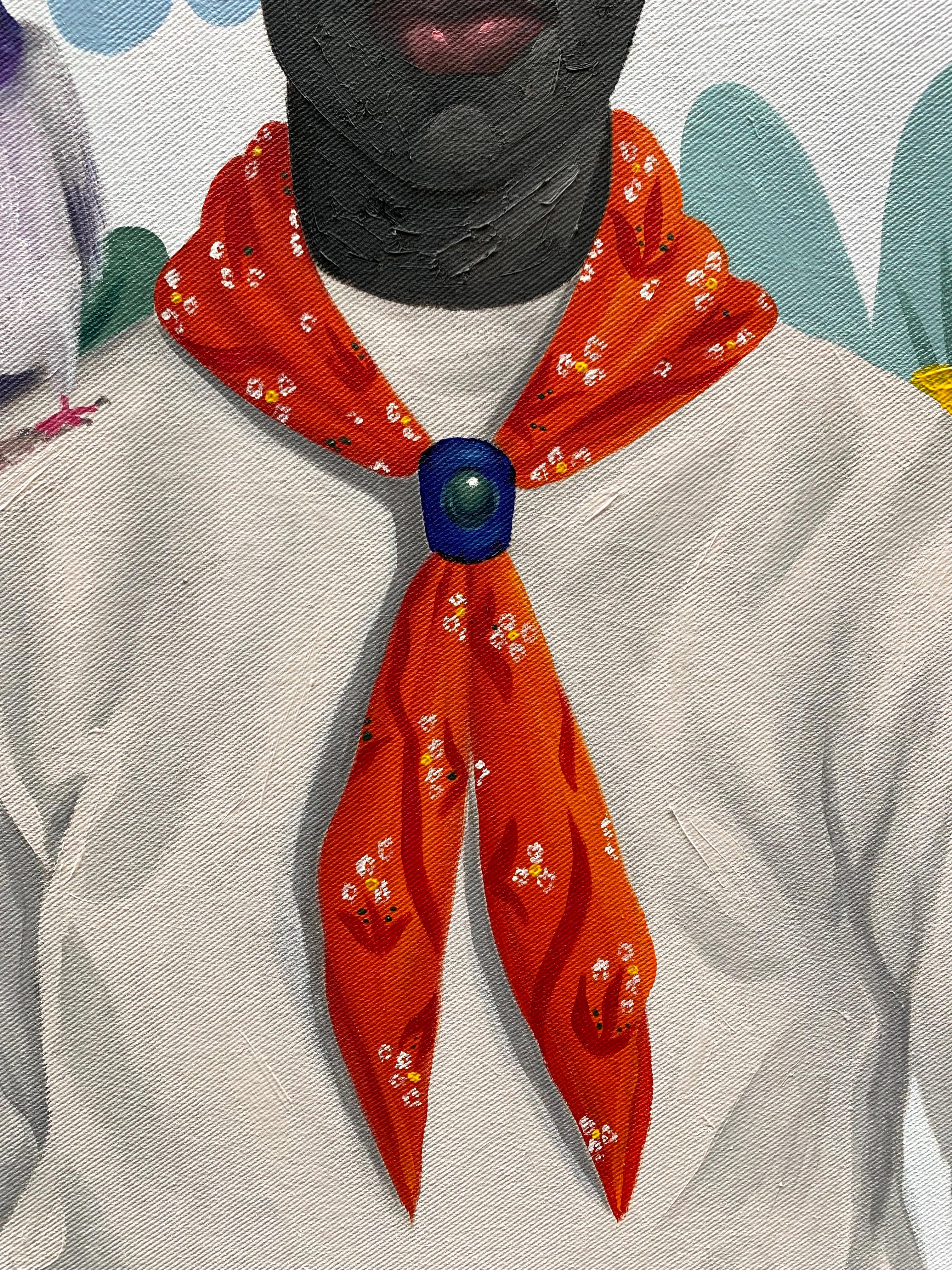Every Man Has His Own Time - 21st Century, Contemporary, Figurative, Women, Bird - Gray Figurative Painting by Elijah Olanase