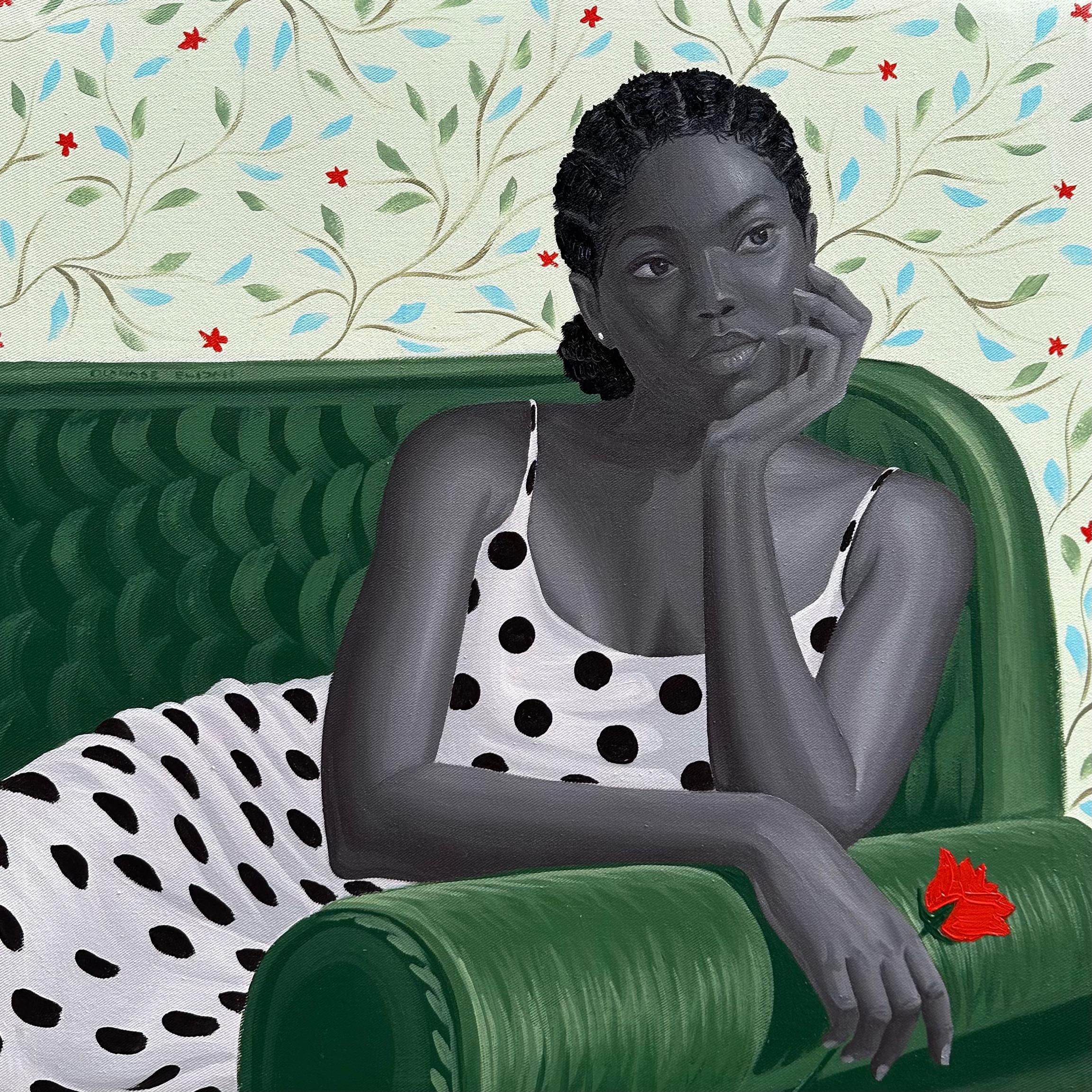 Elijah Olanase Portrait Painting – Sanfter Griff – 21. Jahrhundert, zeitgenössisches figuratives Porträt, moderne afrikanische Frauen