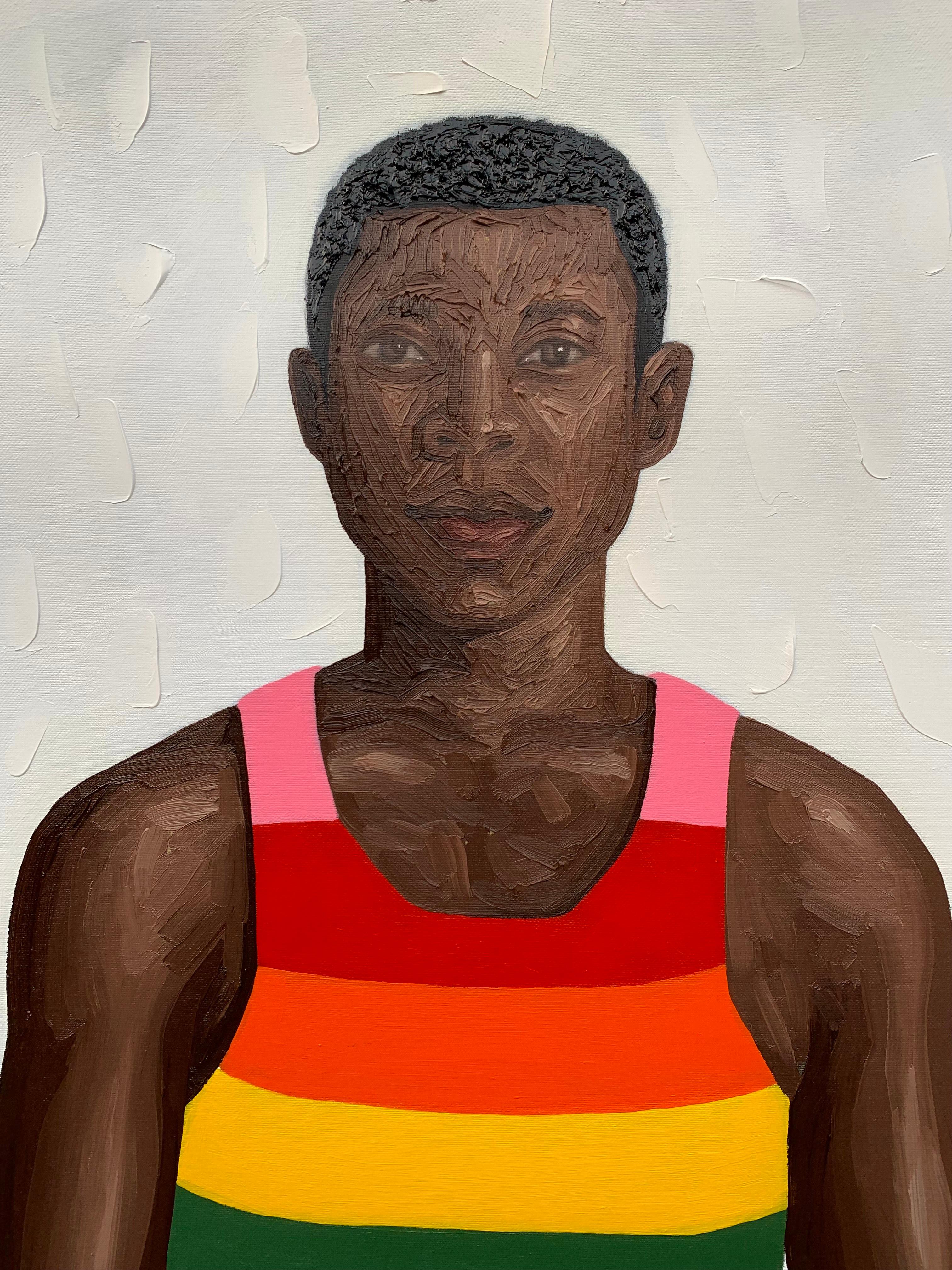 Just Hold My Hands -21. Jahrhundert, Zeitgenössisch, Figurativ, Liebesportrait Paar (Beige), Figurative Painting, von Elijah Olanase