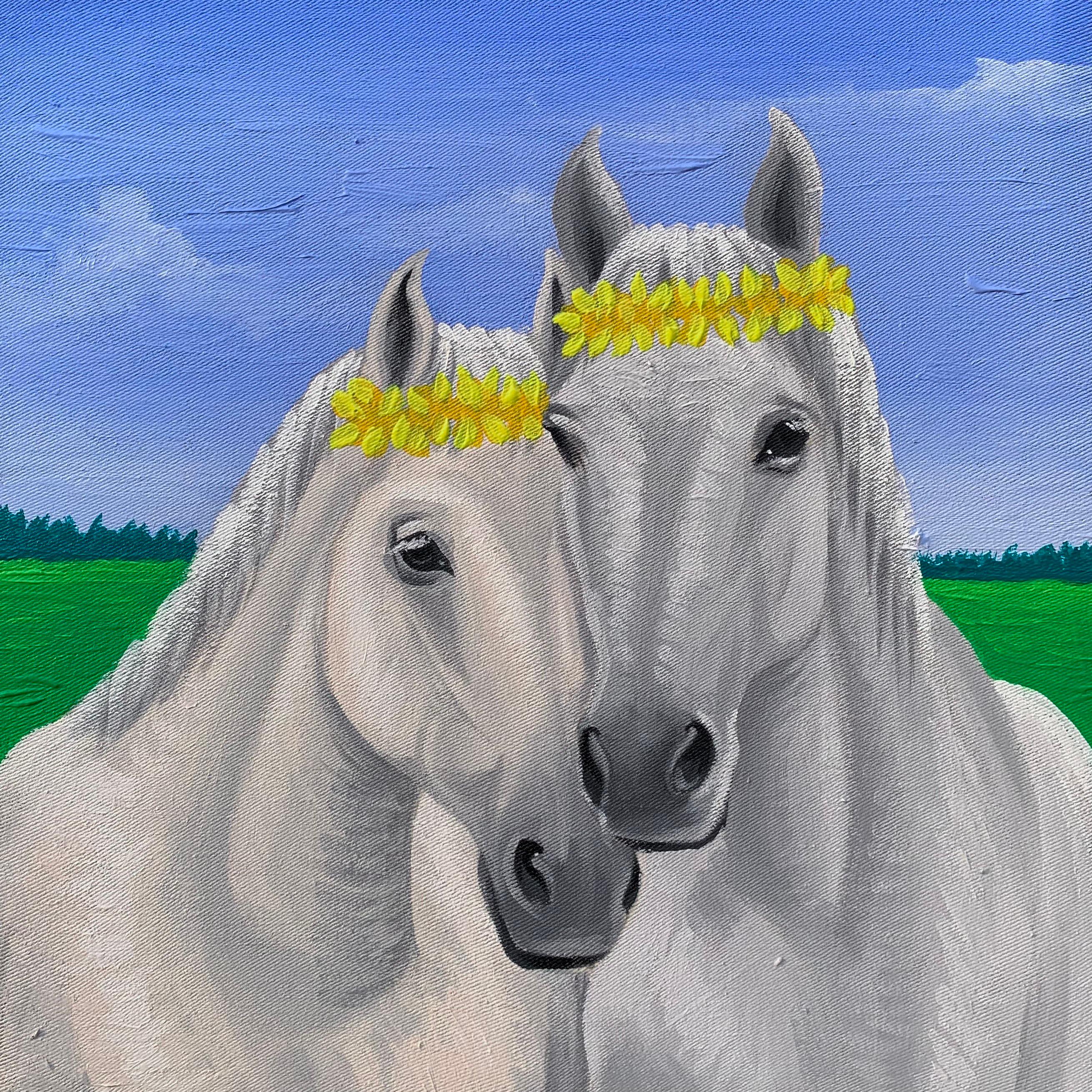 Elijah Olanase Figurative Painting - Moments We Shared 1 -21st Century Contemporary Nature, Animals, Horses Landscape
