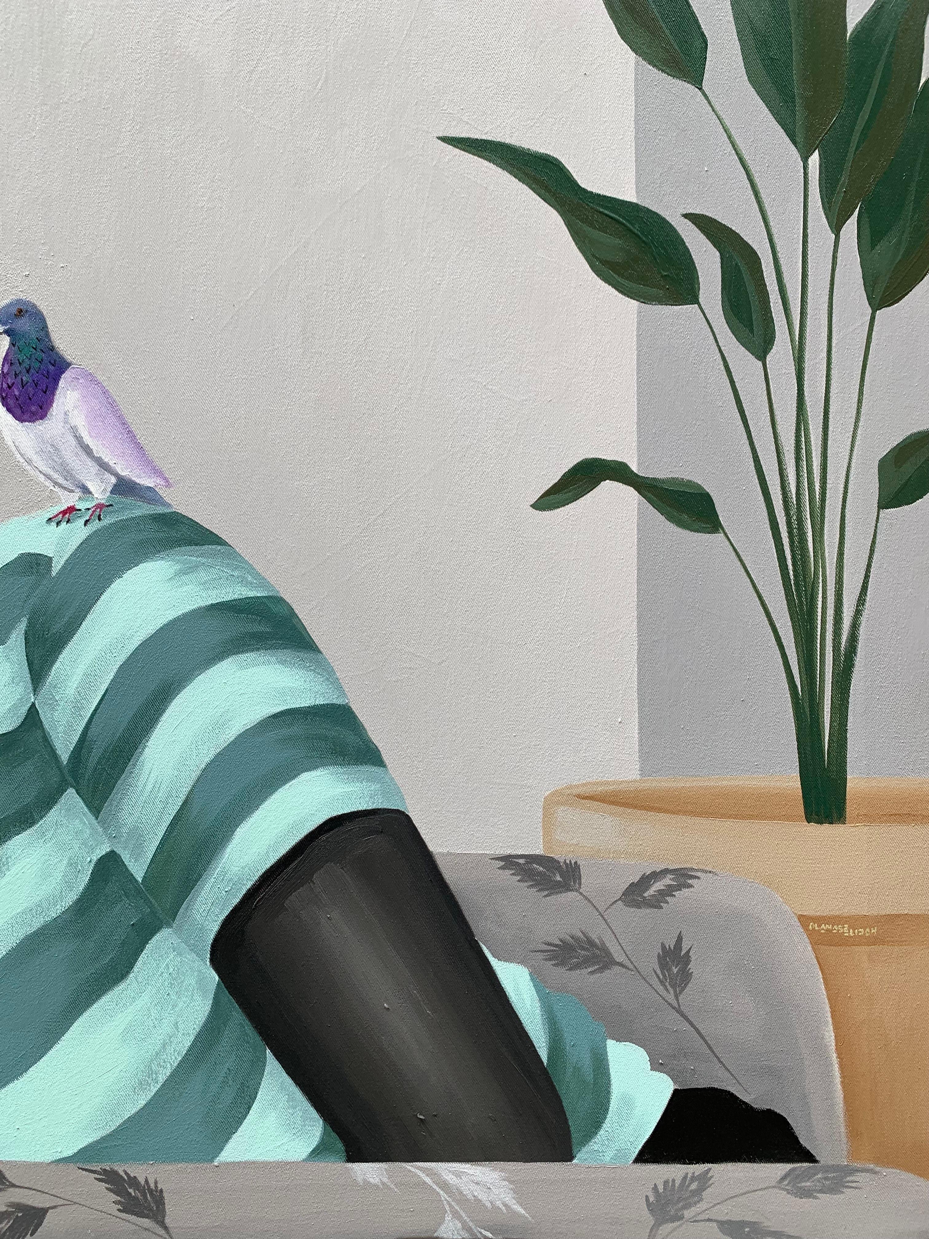 One Mind With Many Thoughts - 21st Century, Contemporary, Figurative, Women - Gray Figurative Painting by Elijah Olanase