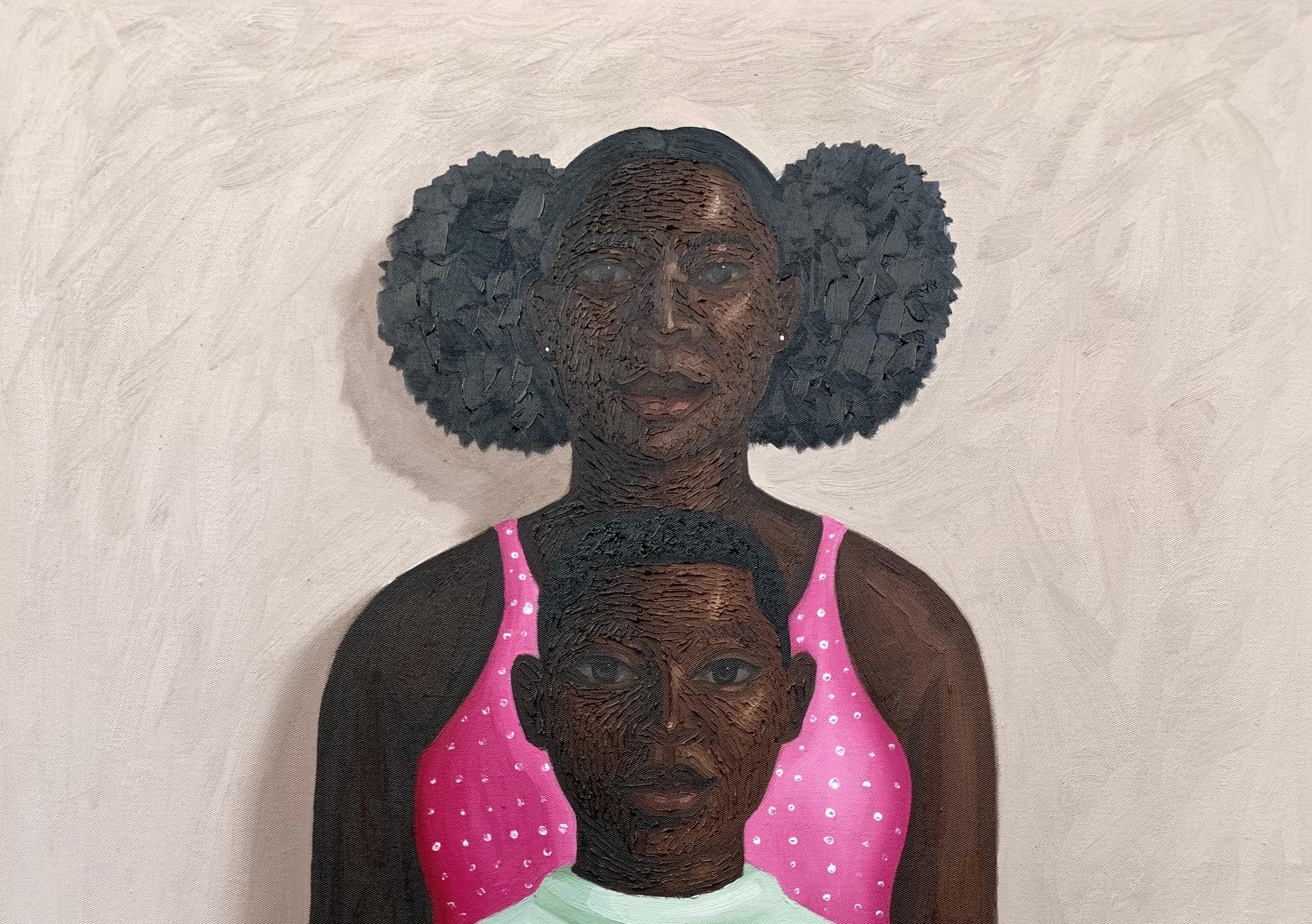 Lei è sempre alle mie spalle -21° secolo, Contemporaneo, Ritratto, Amore, Famiglia - Painting di Elijah Olanase