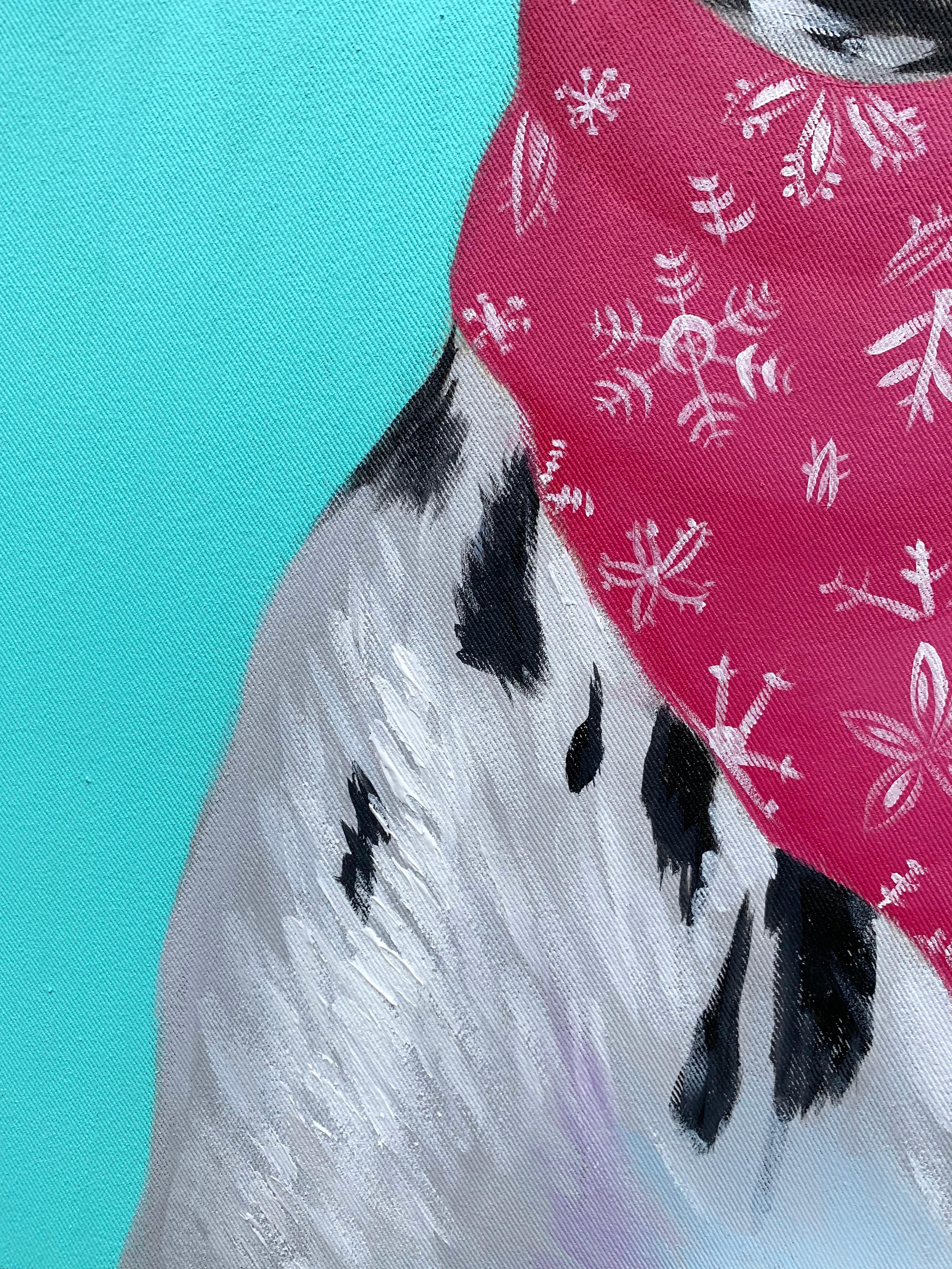 Wish You Merry and Happy 1 -21st Century, Contemporary, Figurative, Holiday, Dog – Painting von Elijah Olanase