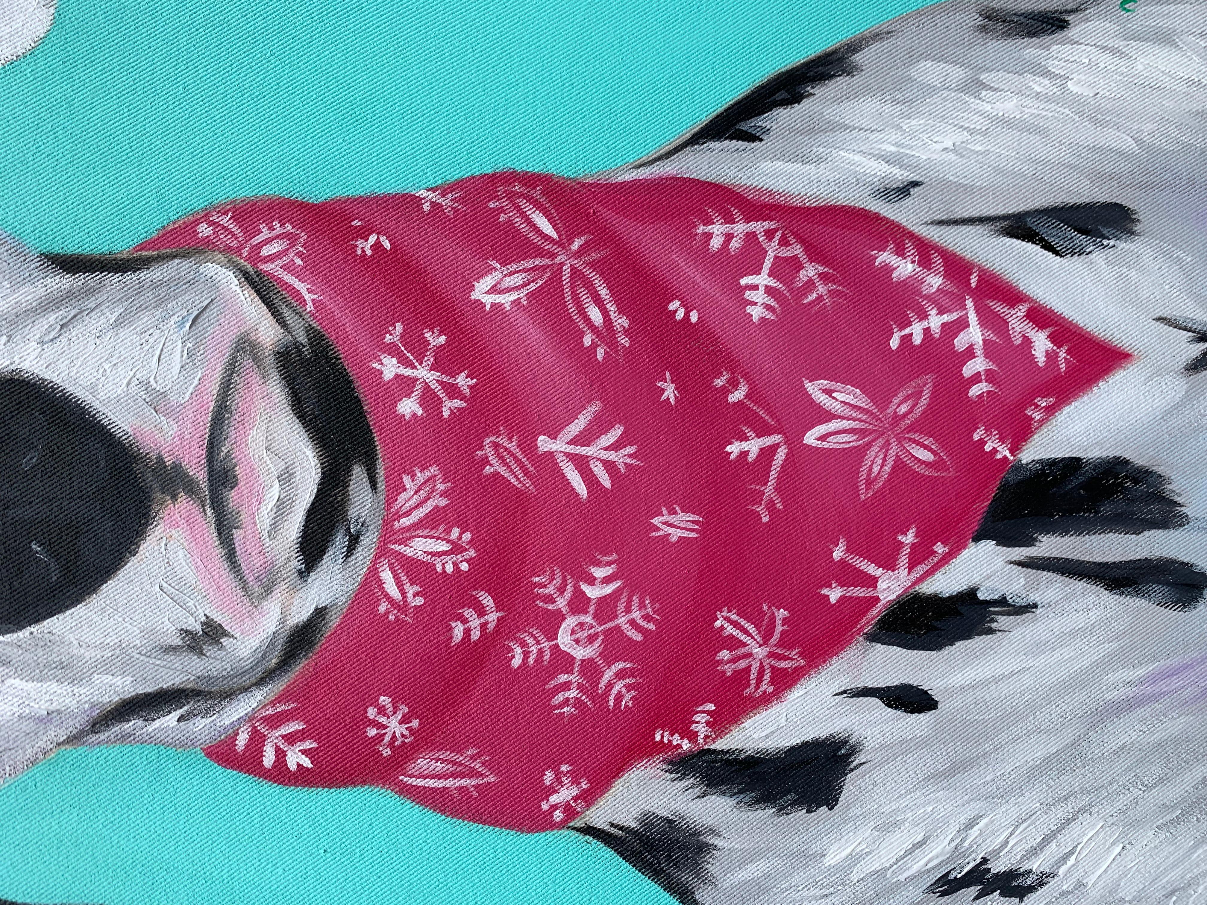 Wish You Merry and Happy 1 -21st Century, Contemporary, Figurative, Holiday, Dog (Expressionismus), Painting, von Elijah Olanase