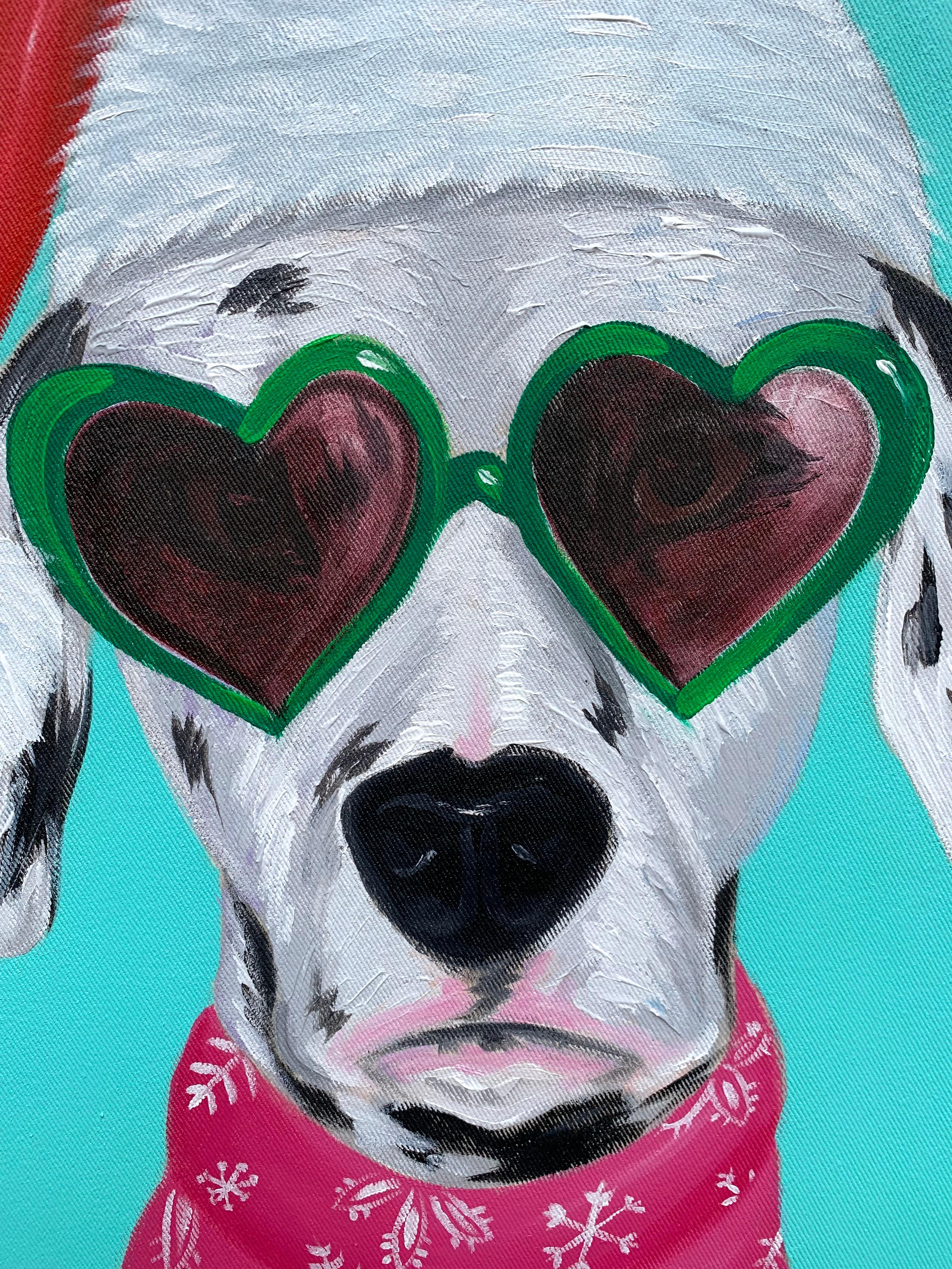 Wish You Merry and Happy 1 -21st Century, Contemporary, Figurative, Holiday, Dog (Blau), Portrait Painting, von Elijah Olanase