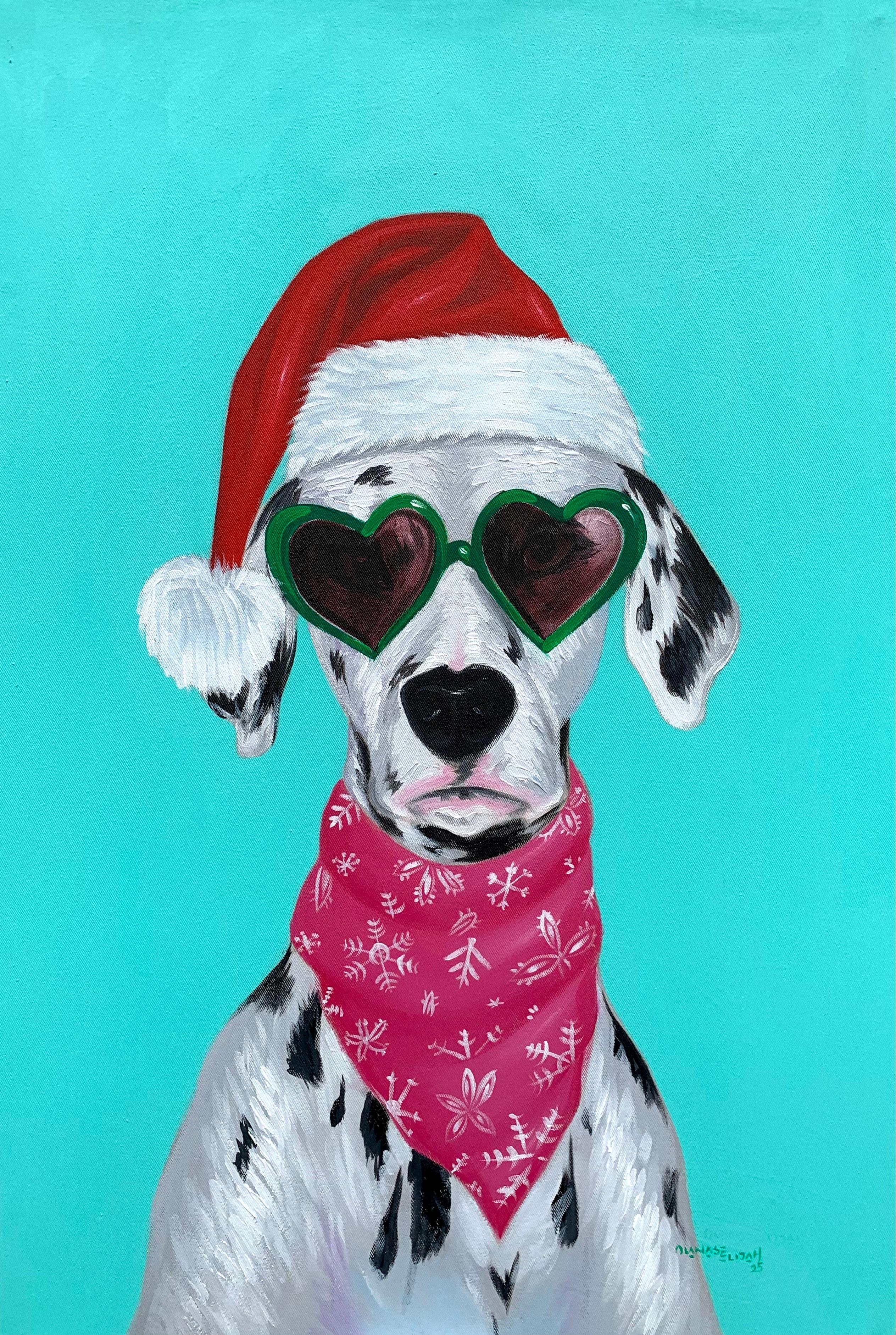 Elijah Olanase Portrait Painting – Wish You Merry and Happy 1 -21st Century, Contemporary, Figurative, Holiday, Dog