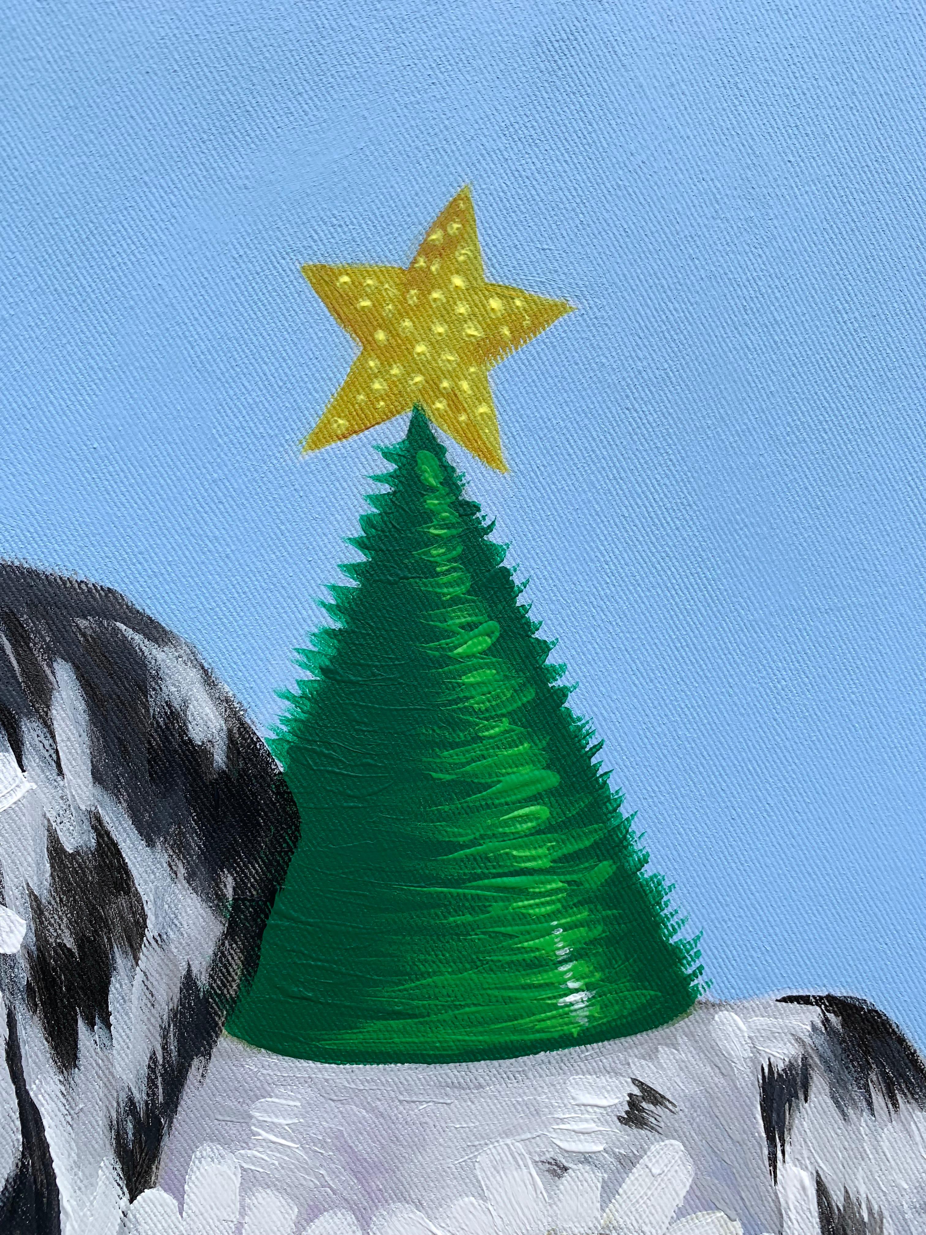 Wish You Merry and Happy 2 -21. Jahrhundert, Zeitgenössisch, Figurativ, Urlaub, Hund (Expressionismus), Painting, von Elijah Olanase