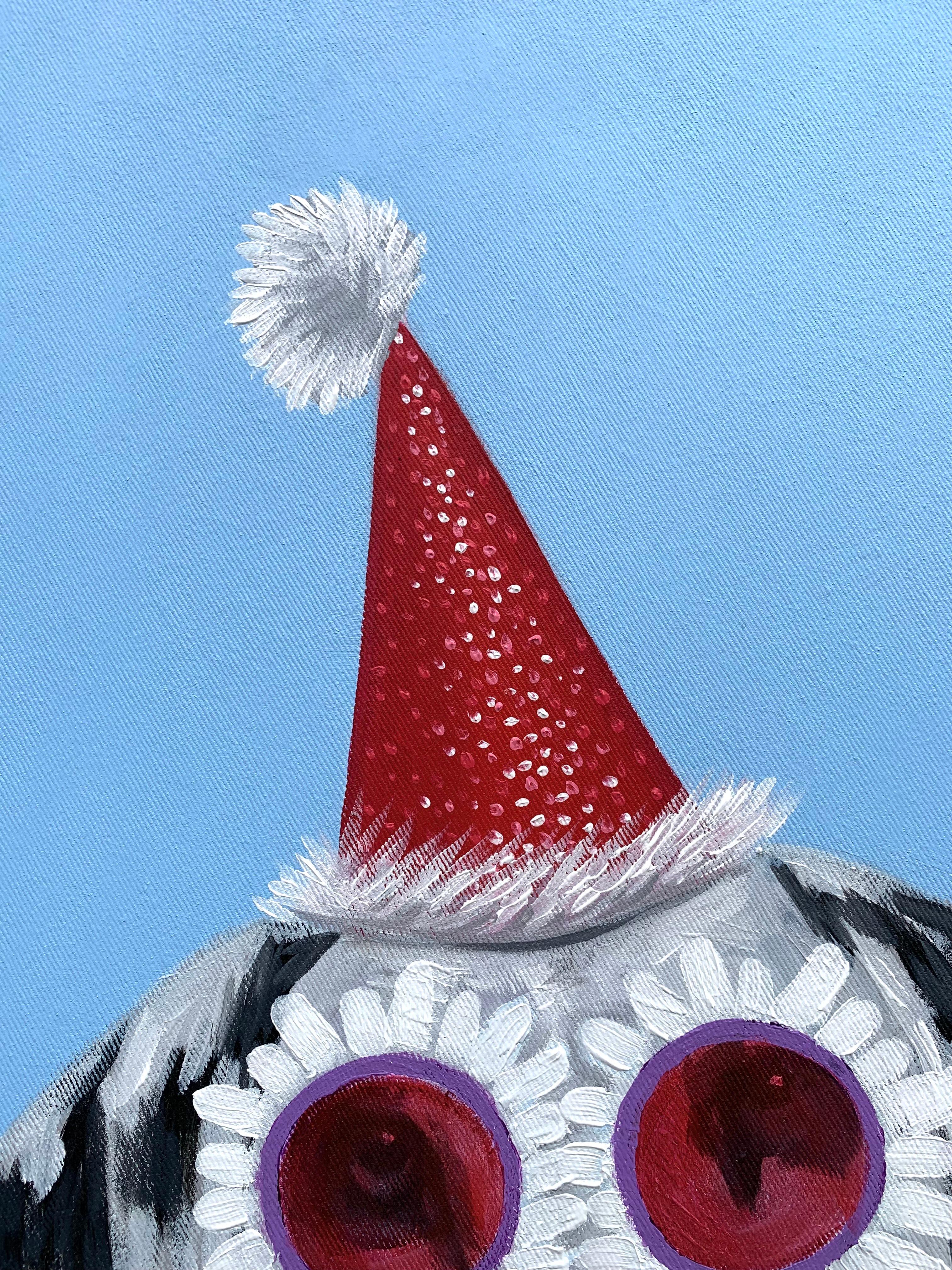 Wish You Merry and Happy 2 -21. Jahrhundert, Zeitgenössisch, Figurativ, Urlaub, Hund (Blau), Figurative Painting, von Elijah Olanase