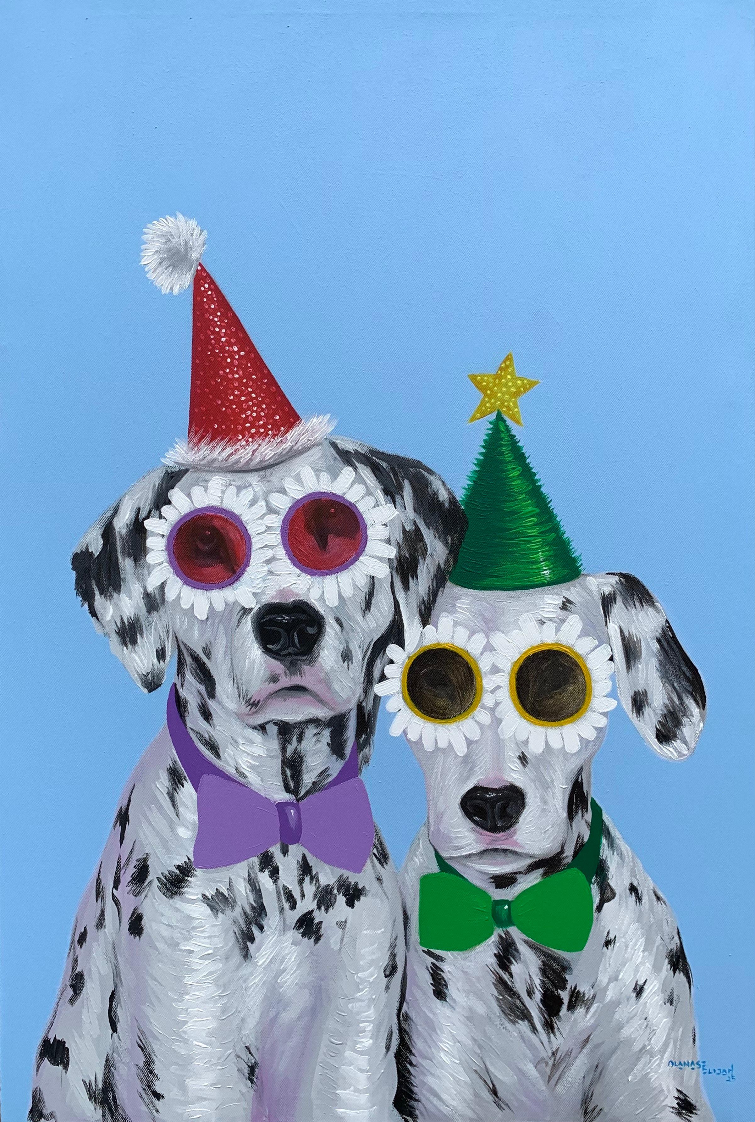 Wish You Merry and Happy 2 -21st Century, Contemporary, Figurative, Holiday, Dog