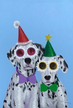 Wish You Merry and Happy 2 -21st Century, Contemporary, Figurative, Holiday, Dog