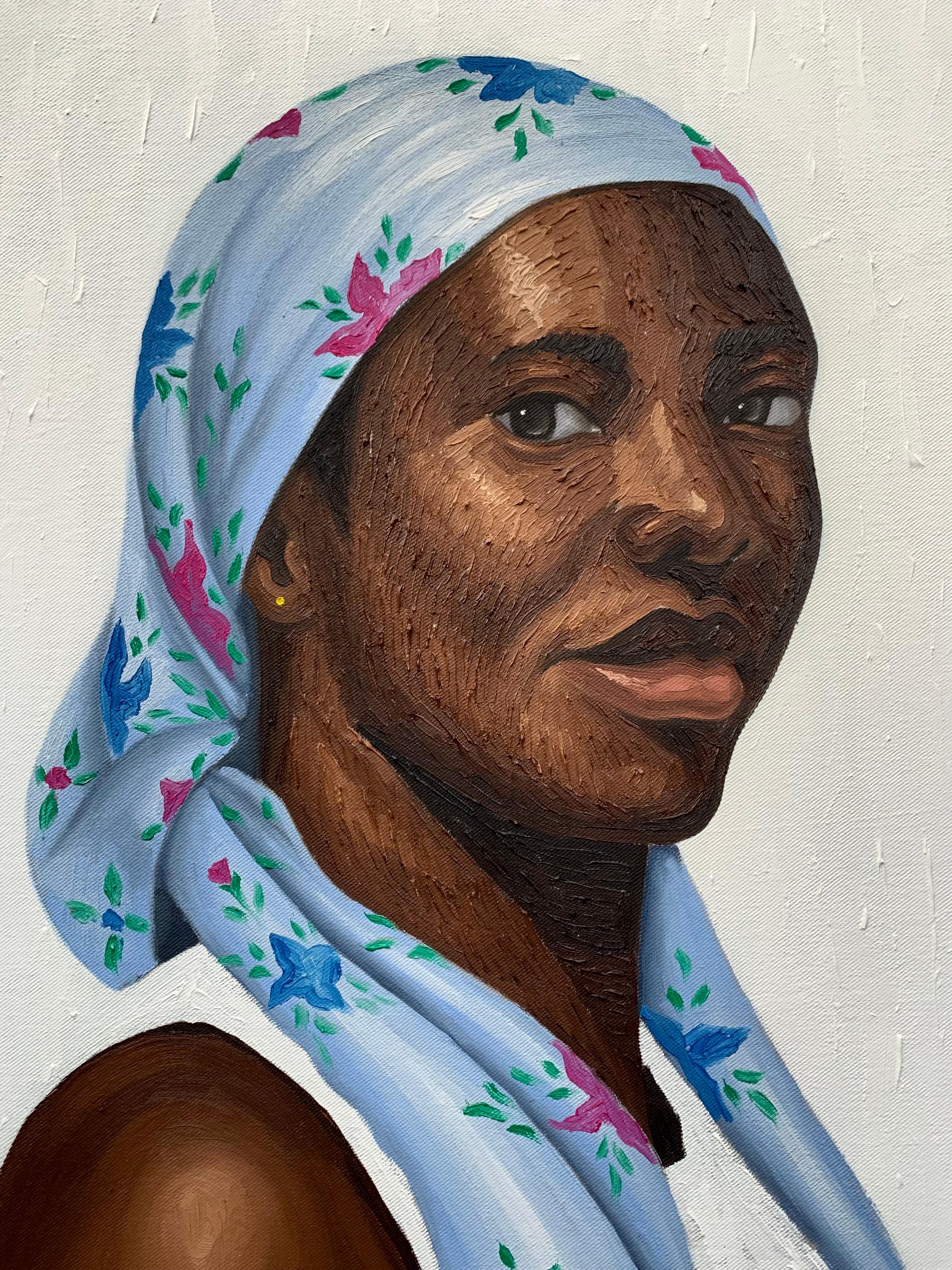 Diventa ciò che pensi - 21° secolo, Contemporaneo, Ritratto, Donne - Figurative Painting Grigio di Elijah Olanase