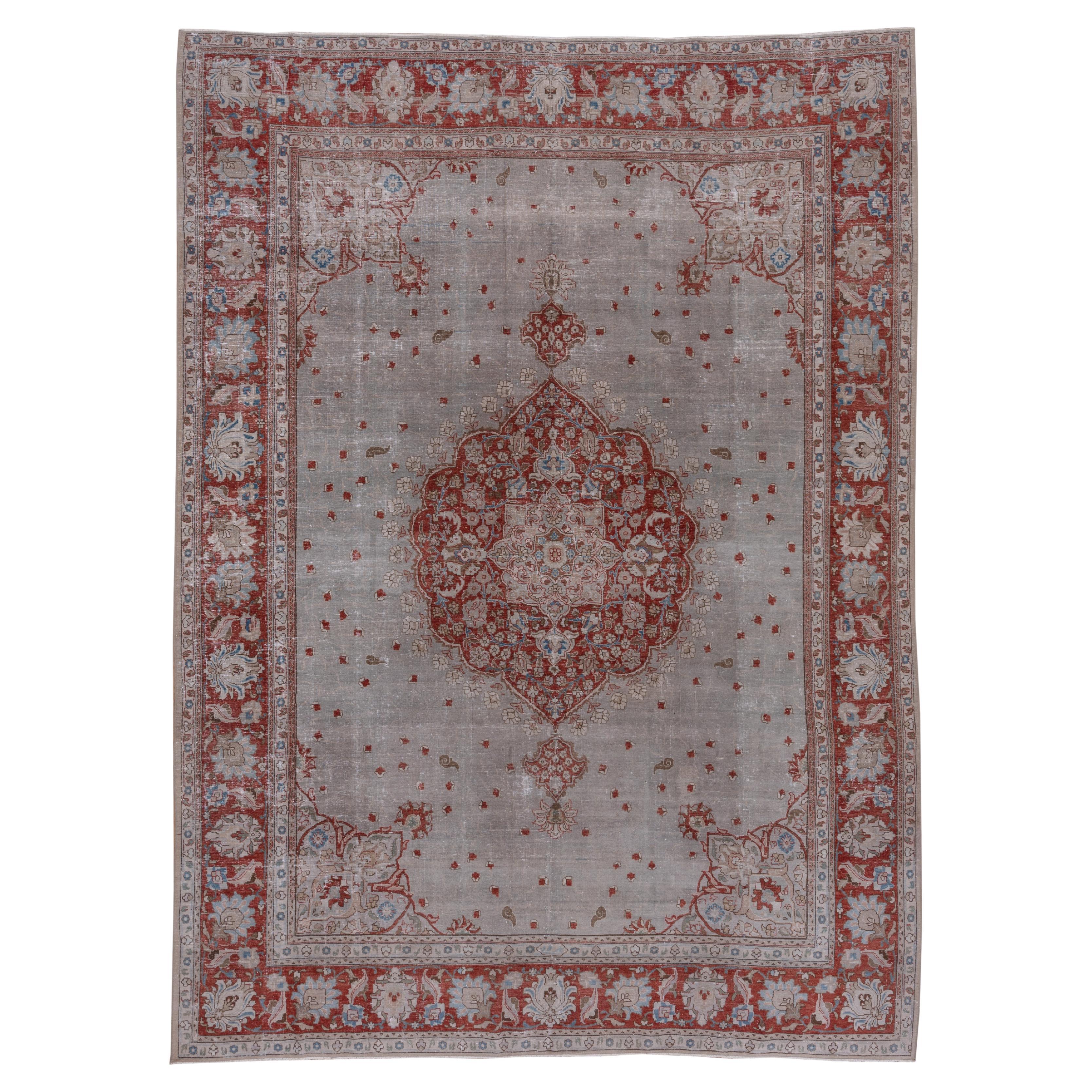 Eliko Rug by David Ariel Persian Tabriz Rug, Grey Subfield and Red Borders