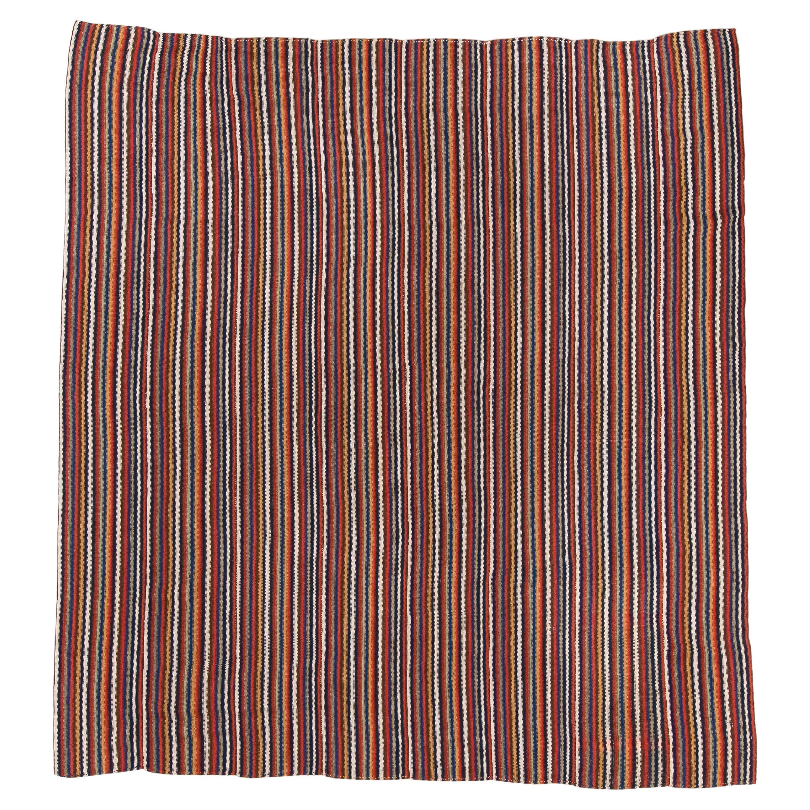 Antico Rug & Kilim a strisce dai colori vibranti