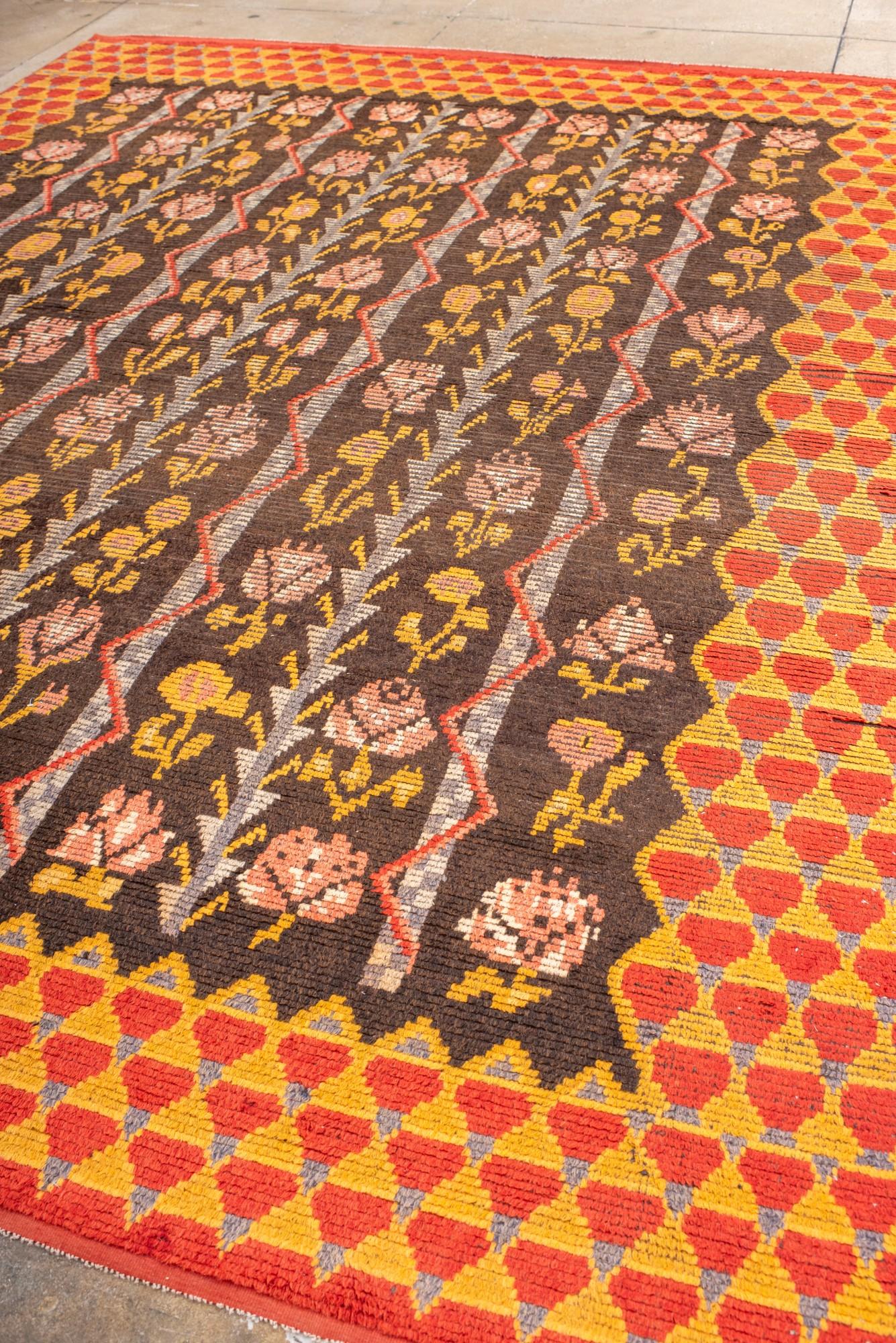 Hand-Knotted Antique Swedish Rug with a Floral Motif For Sale