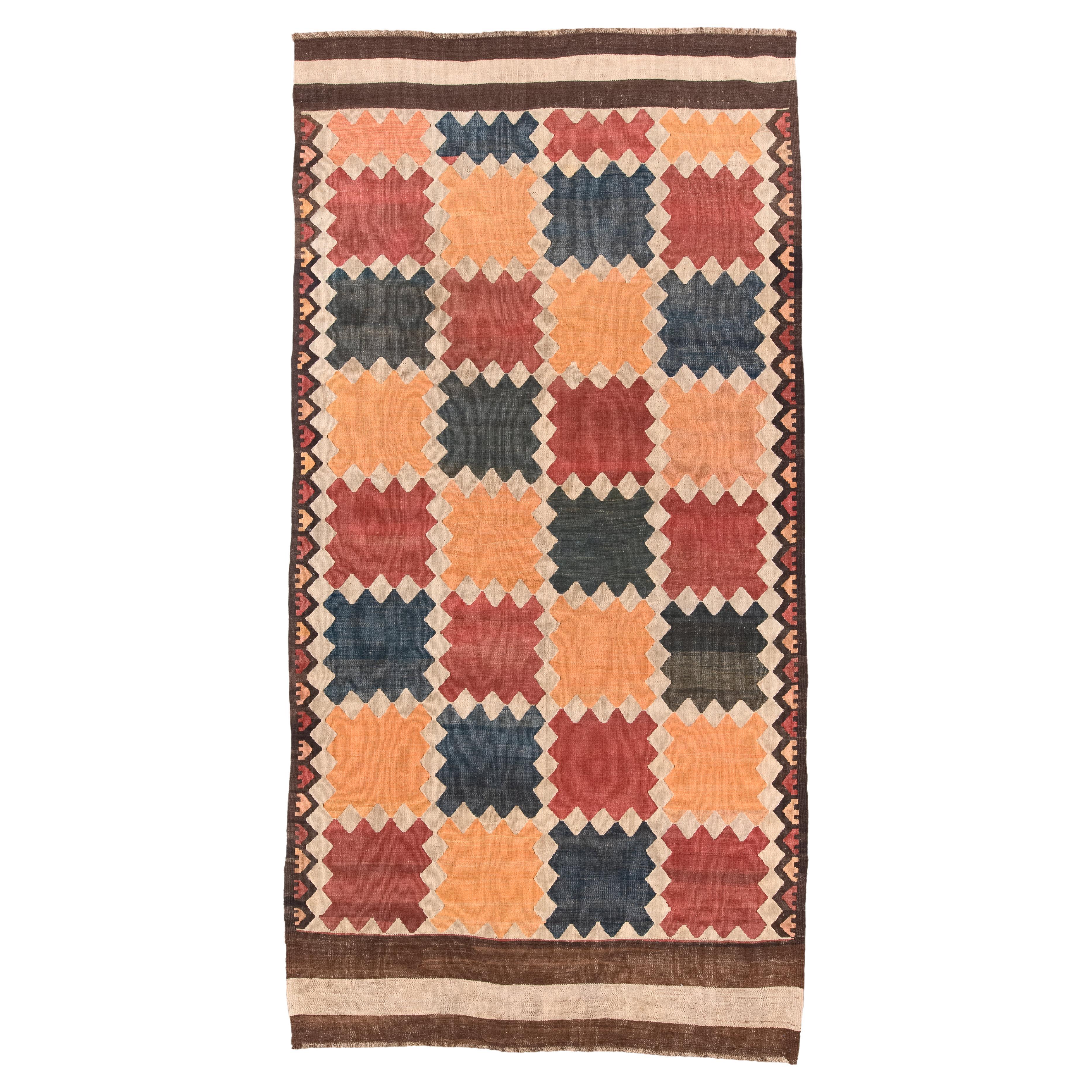 Antique Tazik Kilim with Geometric Design