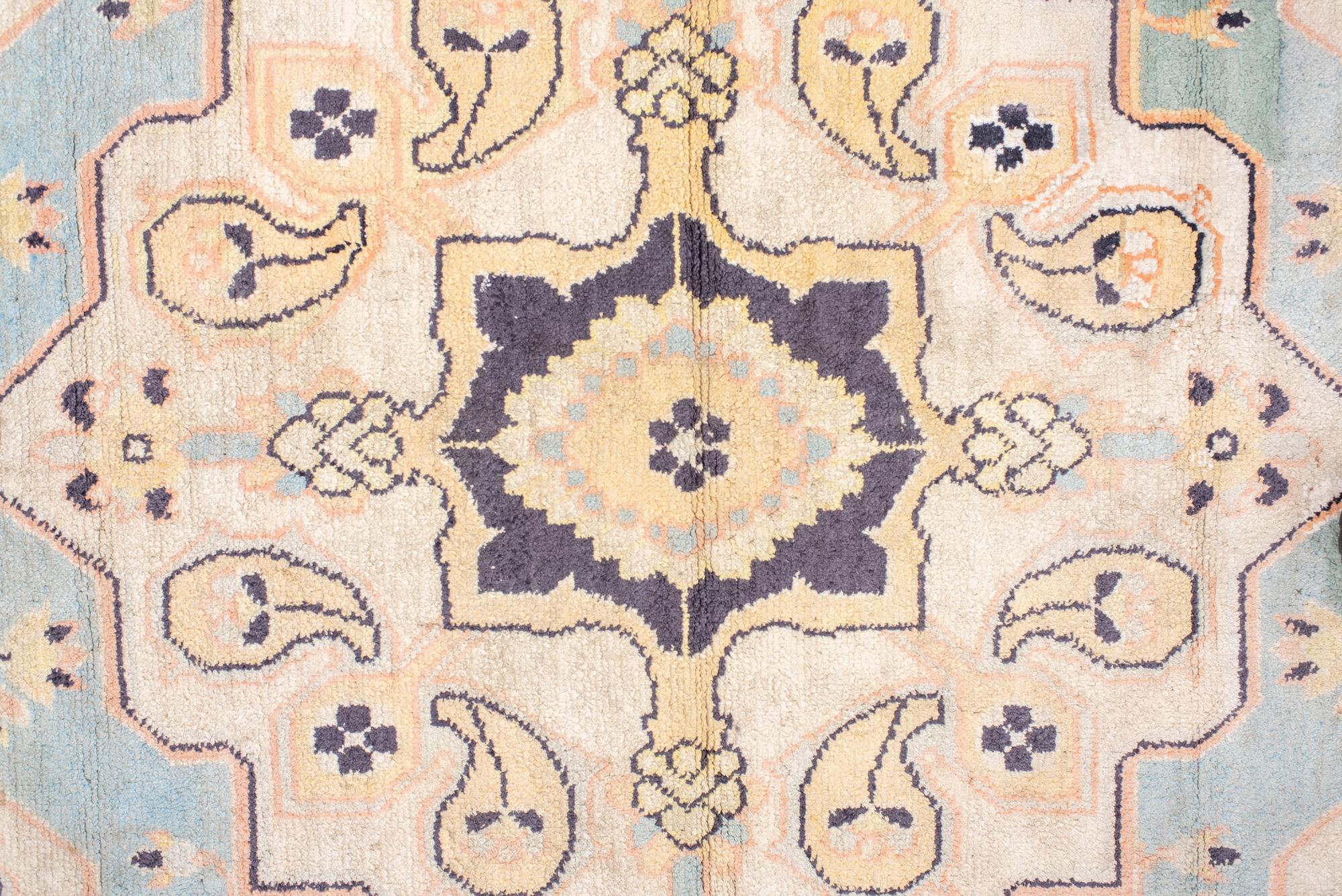 Indian Antique Cotton Agra Rug with Pale Blue Field For Sale
