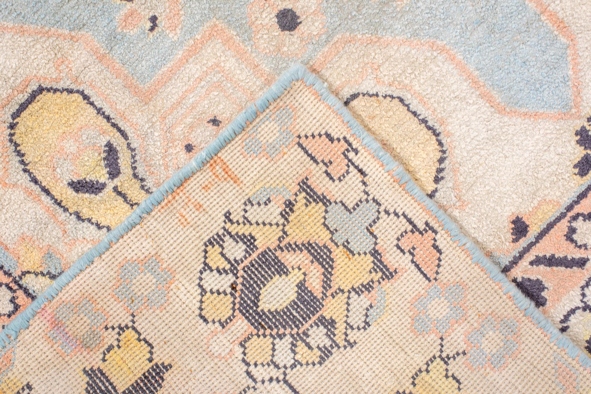 Antique Cotton Agra Rug with Pale Blue Field In Good Condition For Sale In New York, NY