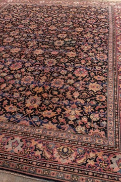 Vintage Indigo Laristan Carpet with Soft Rose Border