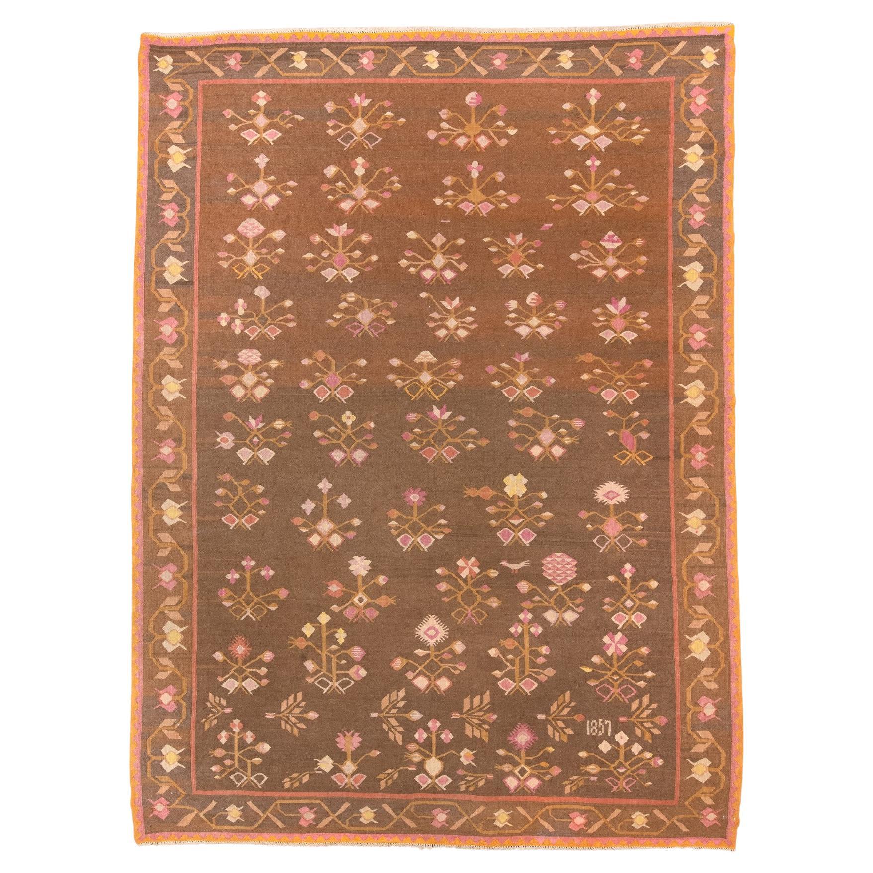 Antique Kilim with Floral Design, Circa 1900's For Sale