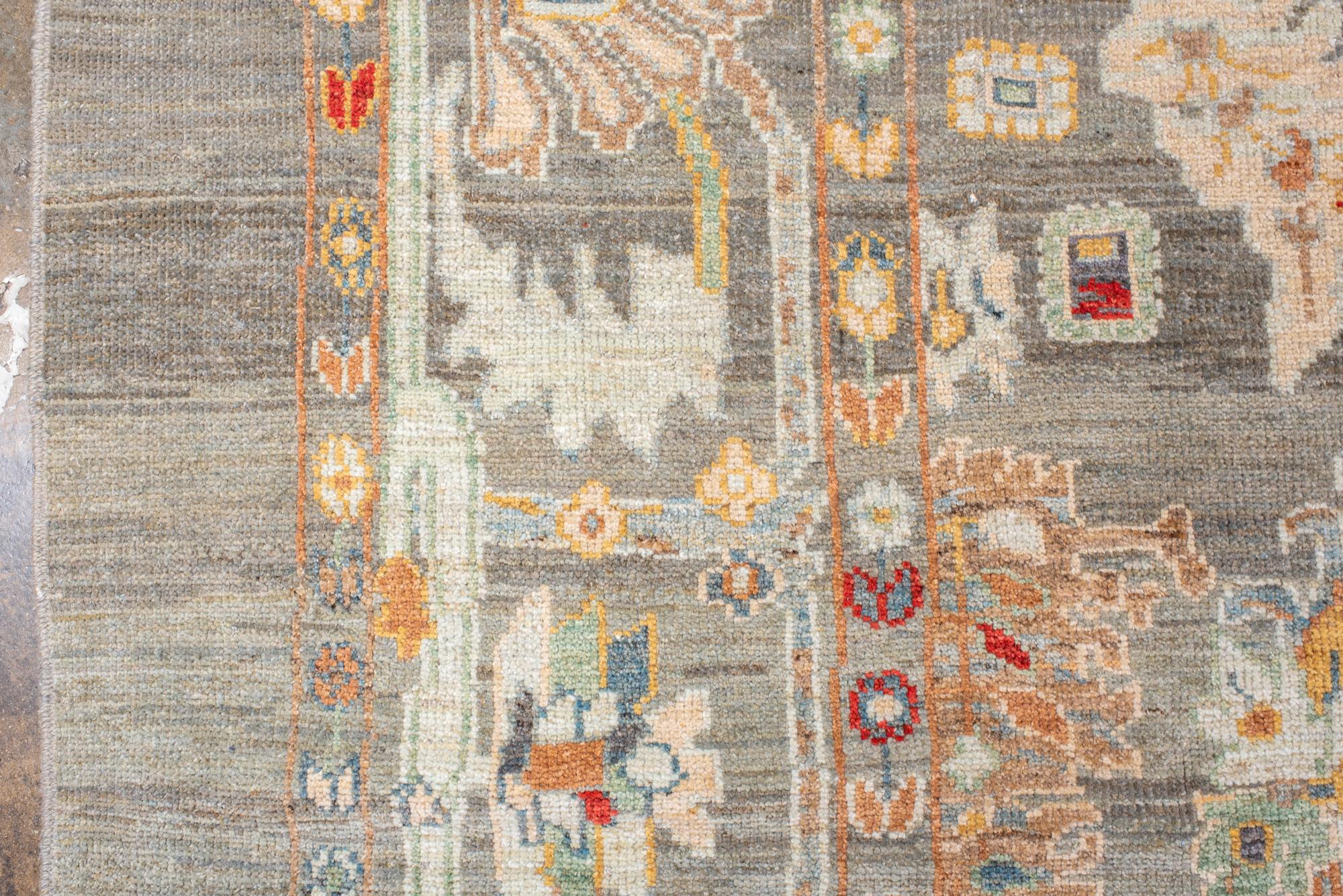 Hand-Knotted Striking Light Green Sultanabad Square Carpet For Sale