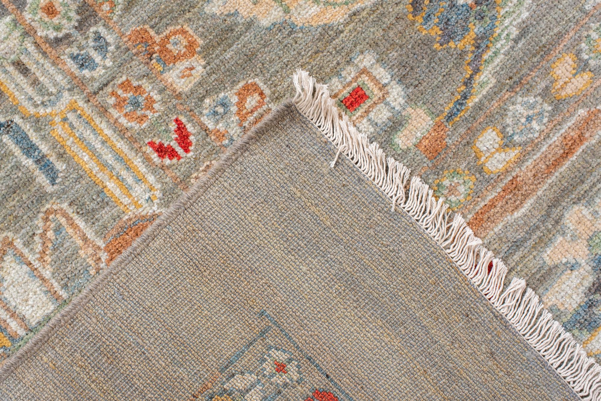 Striking Light Green Sultanabad Square Carpet In Excellent Condition For Sale In New York, NY