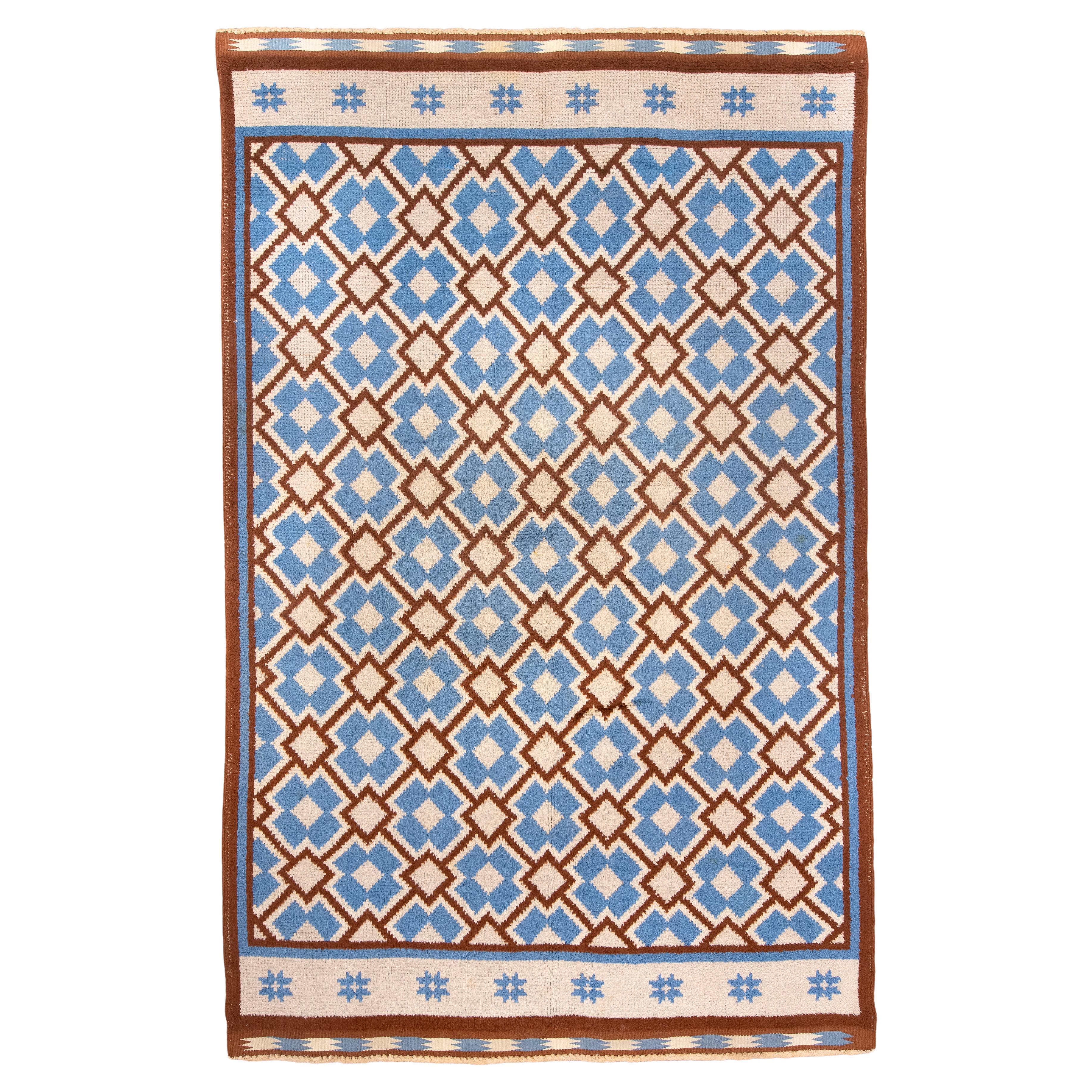 Vintage Swedish Rug with Geometric Design