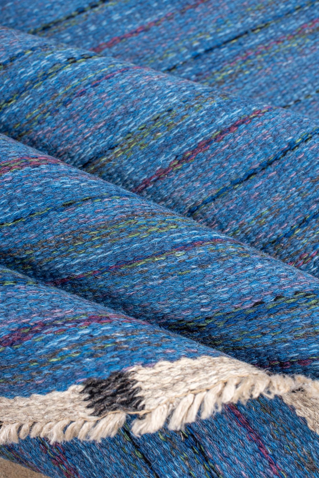 Hand-Knotted Vintage Rollaken in a Monochrome Blue For Sale