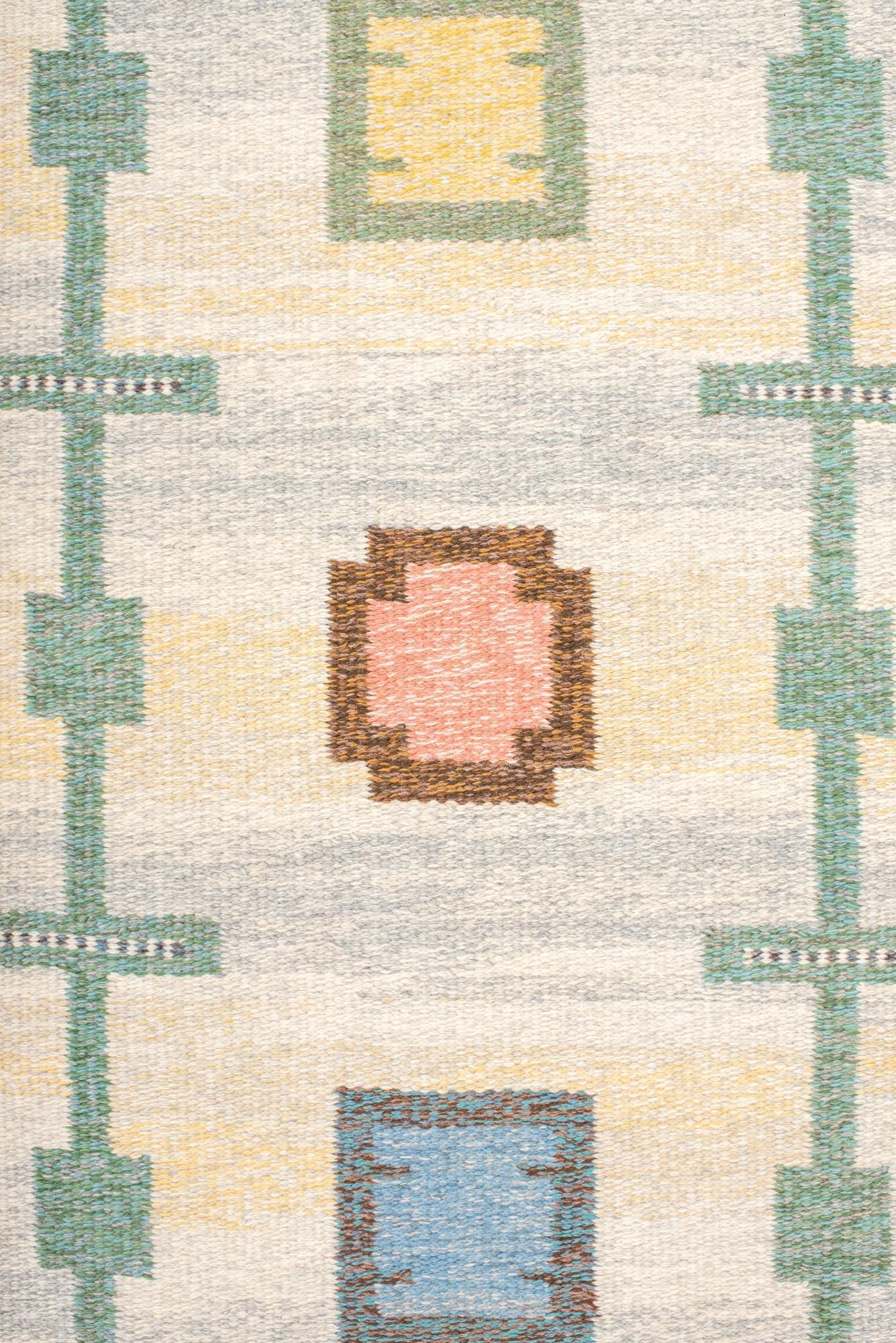 Noué à la main Tapis suédois vintage aux couleurs pastel en vente