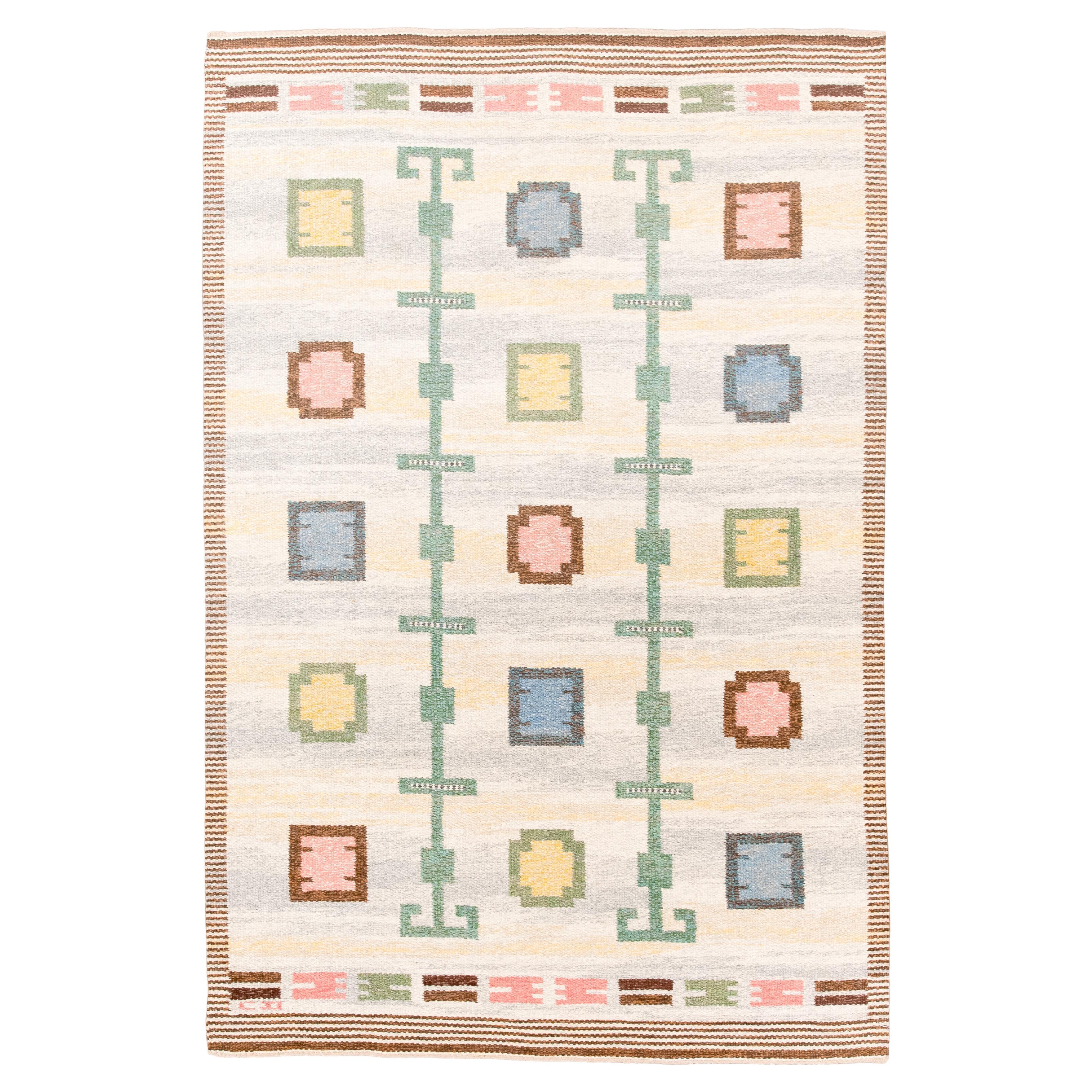 Tapis suédois vintage aux couleurs pastel en vente