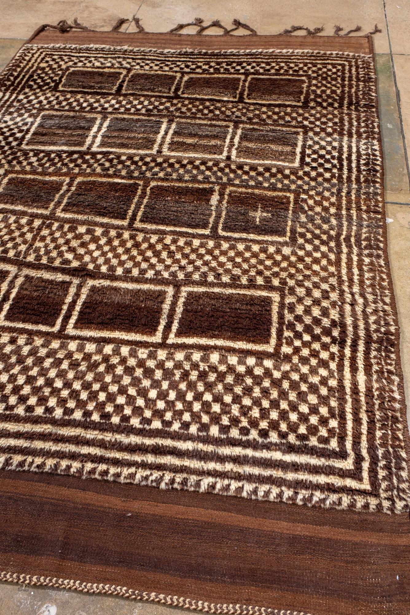 Persian Vintage Brown Checkerboard Rug For Sale