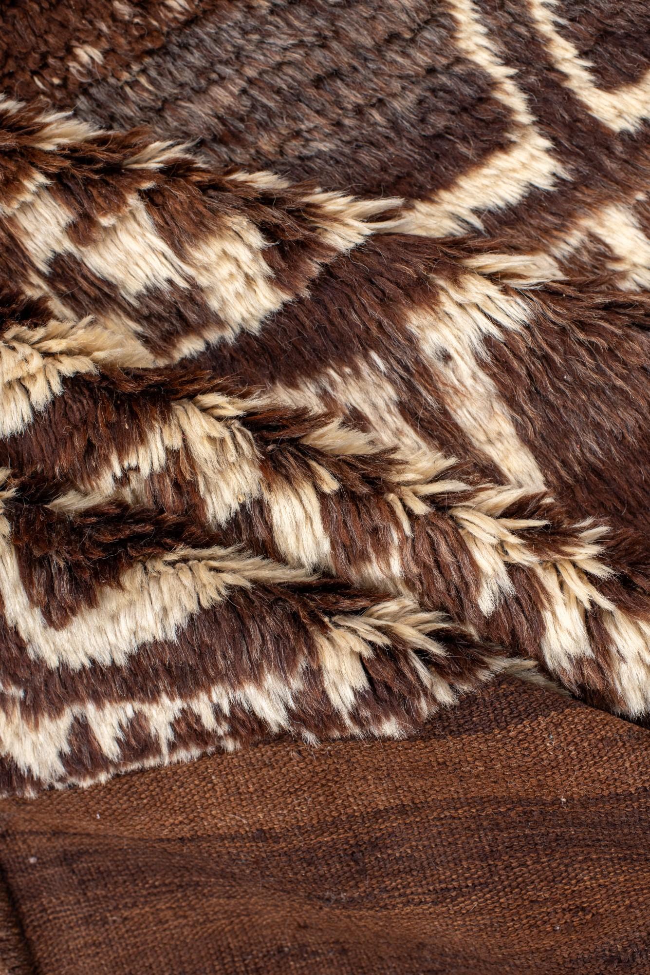 Hand-Knotted Vintage Brown Checkerboard Rug For Sale