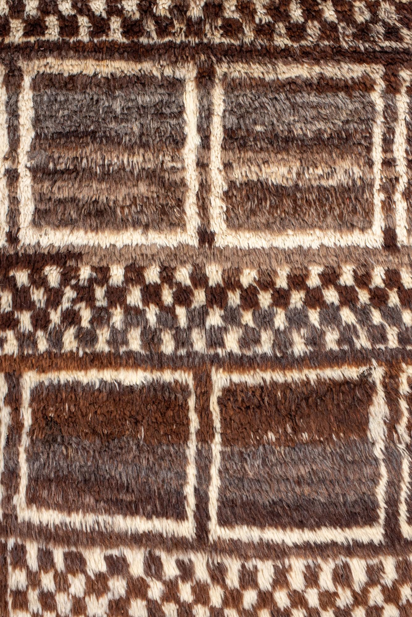 Wool Vintage Brown Checkerboard Rug For Sale