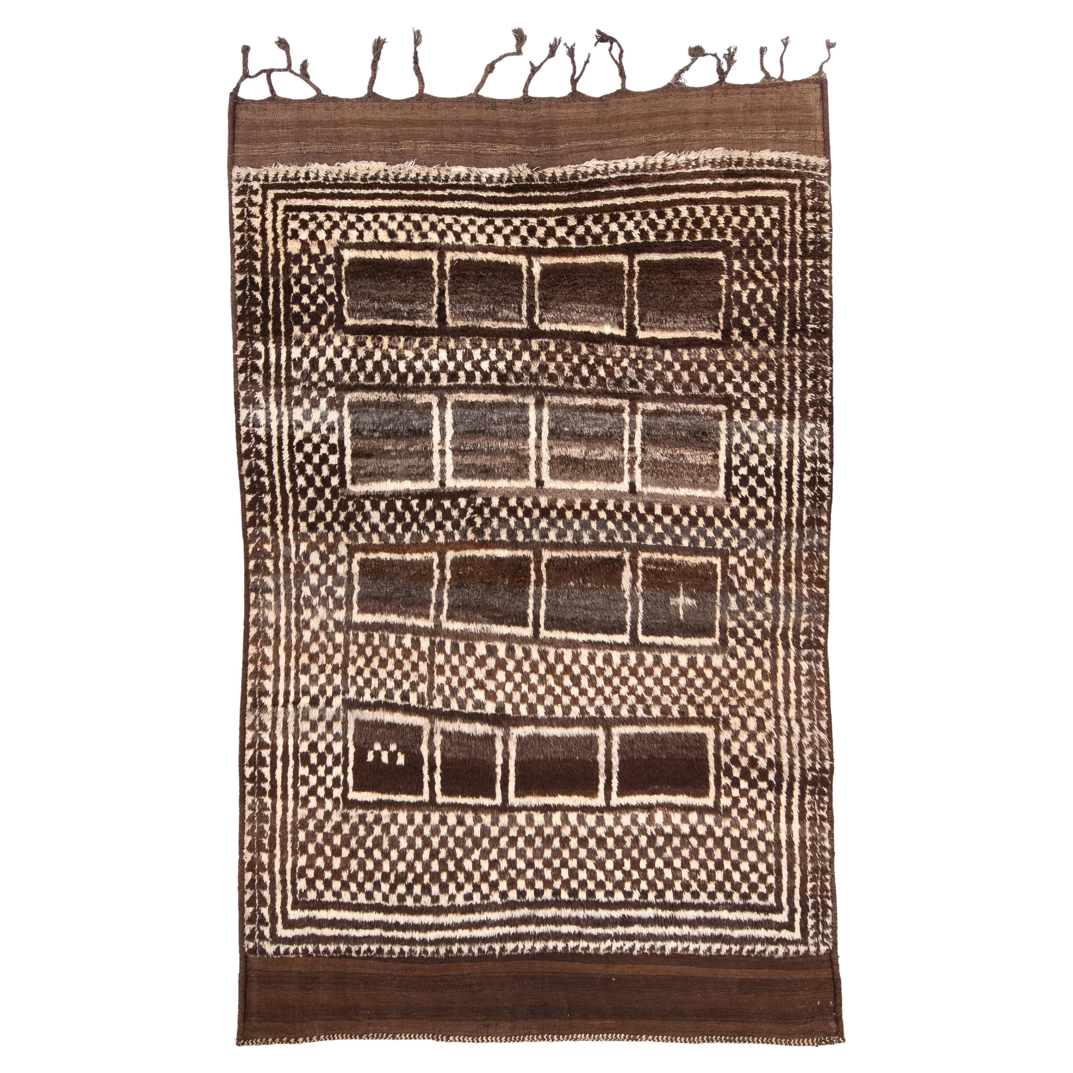 Vintage Brown Checkerboard Rug For Sale