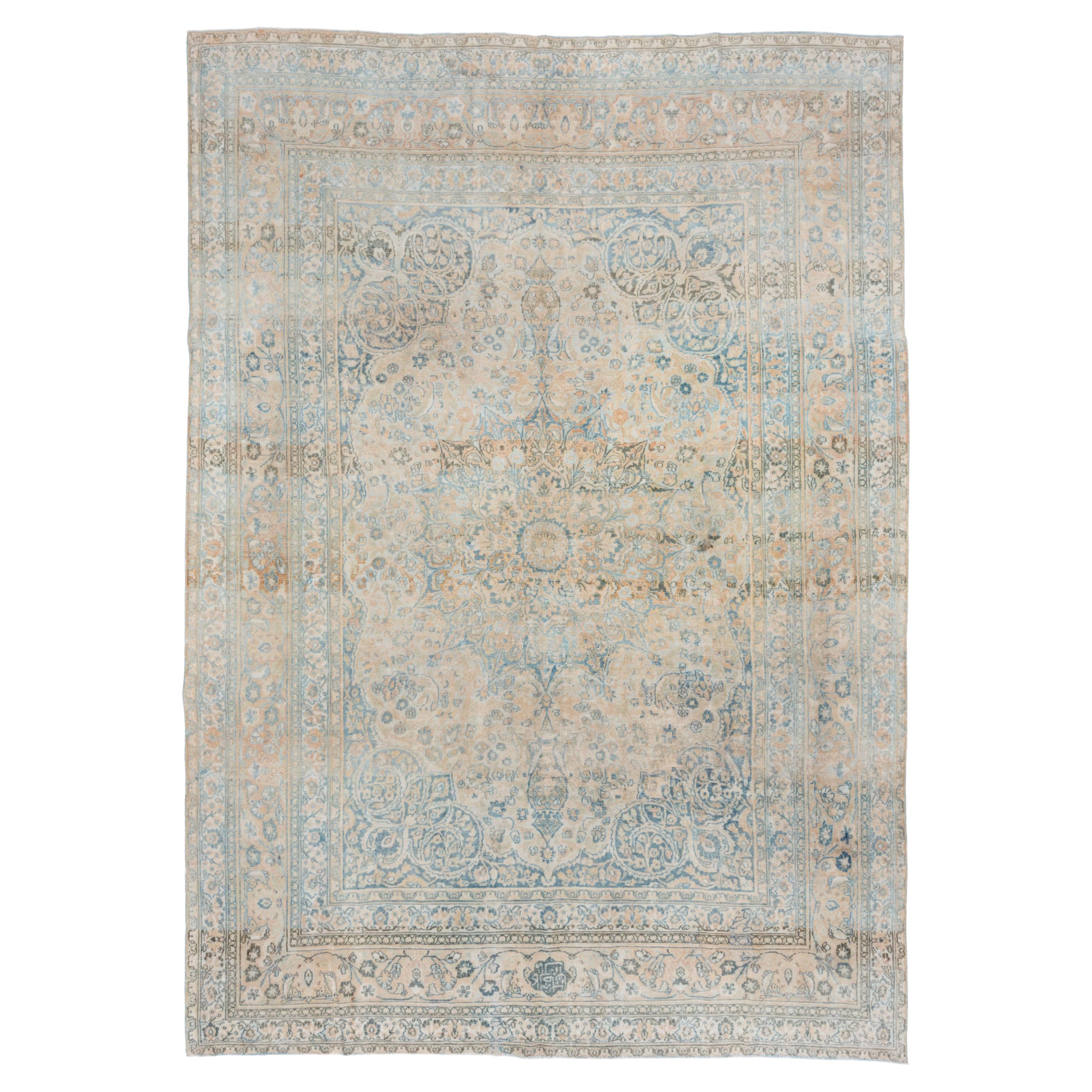 Eliko Rugs by David Ariel Antique Blue and Peach Khorassan Rug, circa 1930s For Sale