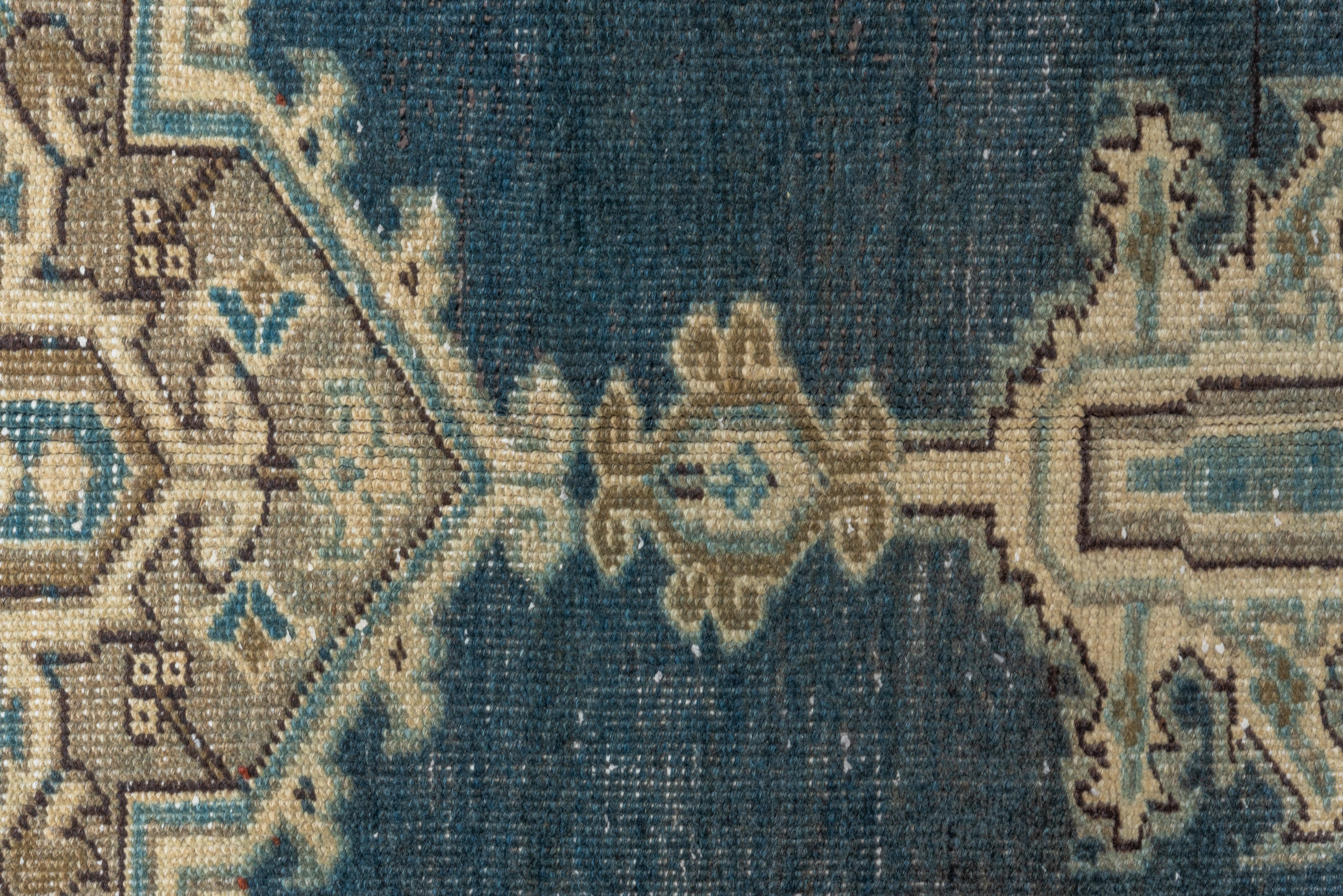 Hand-Knotted Eliko Rugs by David Ariel Antique Heriz Rug, Teal Subfield, Center Medallion For Sale
