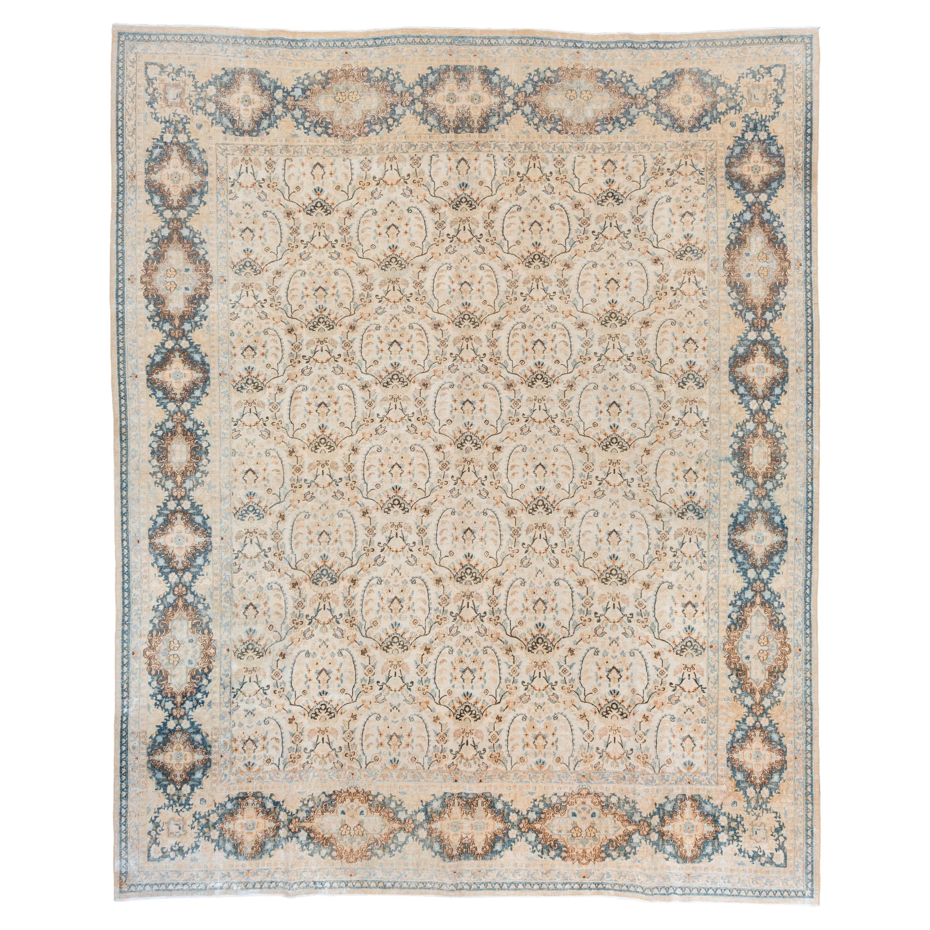 Eliko Rugs by David Ariel Antique Kerman Rug, Allover Field, Teal Accents For Sale